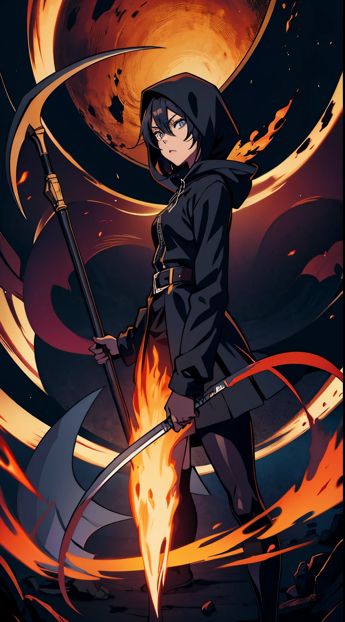 ((black anime girl holding a scythe)) , necromancer, black hood, (full clothes: 1.2), 4k manga wallpaper, badass anime 8k, official anime artwork, 4k anime wallpaper, anime art wallpaper 8k, kaworu nagisa, anime epic artwork, best anime 4k konachan wallpaper, official art, anime wallaper, ultra hd anime wallpaper