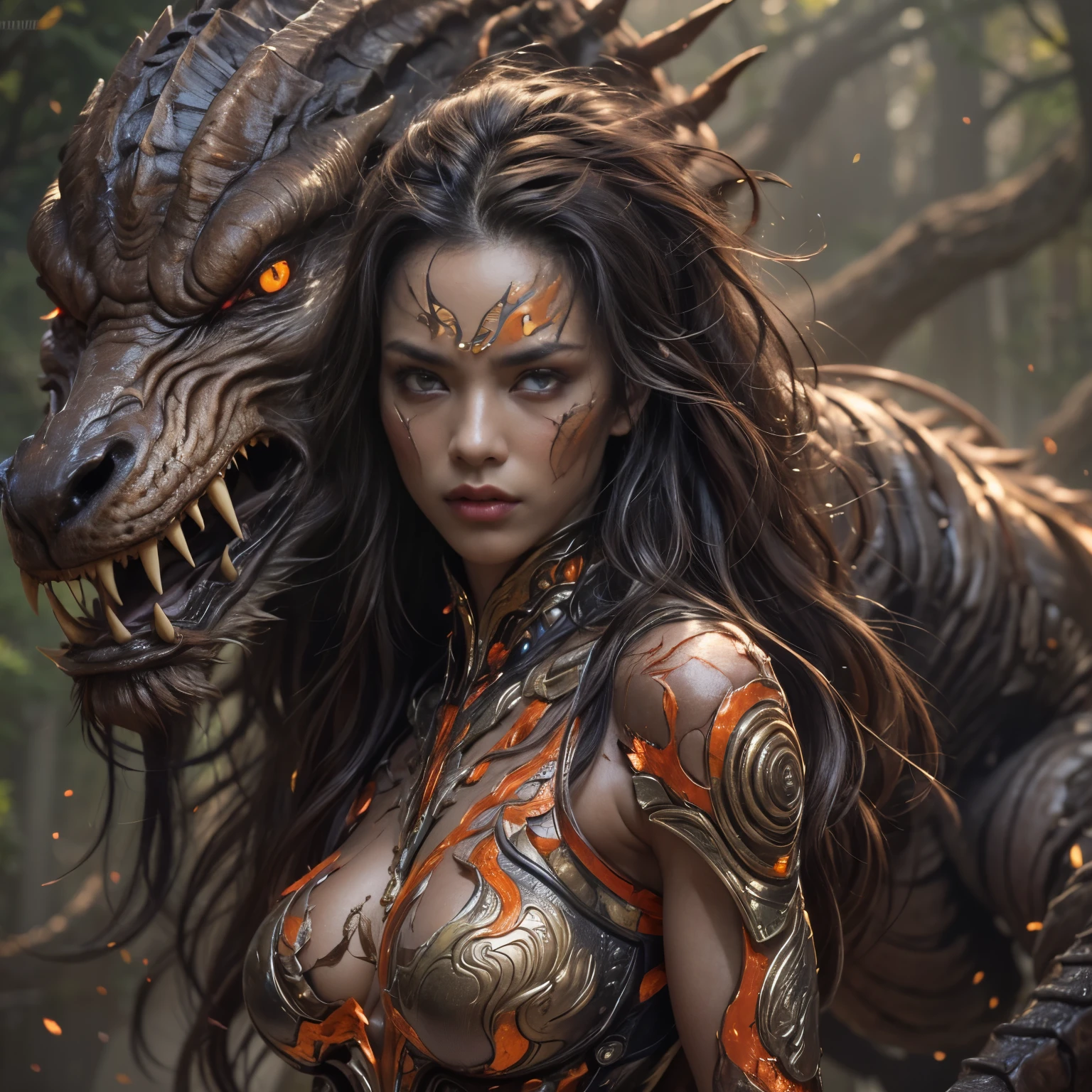 1 female alien, The predator, (extremely beautiful:1.2), (intense gaze:1.4), (predator:1.1), long dark claws, NSFW, nipples, thick eyebrows, orange eyes, the most beautiful face in the universe, ((There is a female genital-like organ in the middle of her forehead:1.1)),
A woman with an extremely beautiful face, her intense gaze fixed on her prey, a primal force that could not be denied.
(beautiful lean body:1.5), (muscular build:1.2), (prowling:1.3), (sleek movements:1.4)
Her beautiful body, muscular and toned, moved with sleek grace as she prowled, ready to strike at a moment's notice. The predator within her was always on