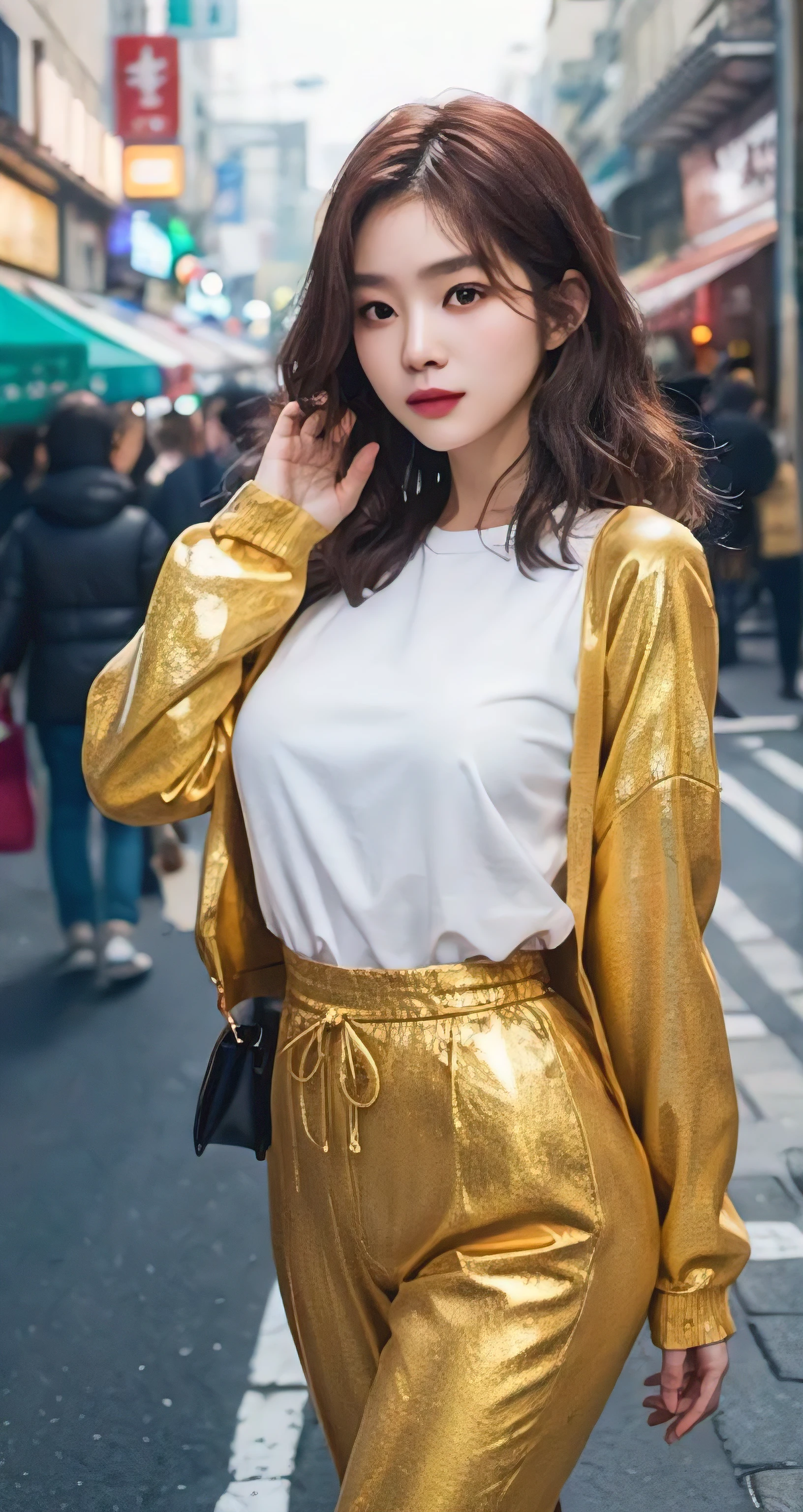 Best Quality Detail:1.2, realisitic, 8K UHD, hight resolution, 1girl in:1.2, The ultra-detailliert, High quality textures, intricate detailes, detaileds, Very detailed CG, High quality shadows, Detail Beautiful delicate face, Detail Beautiful delicate eyes, depth of fields, Ray traching, masterpiece, best quality,ulzzang -6500-v1.1:0.6, pureerosface_v1, Pretty korean Girl, Korean Urzan Face:1.1, milf, 28 year old woman,short neon orange hair,shiny_skin,thin_waist,gigantic breasts,wearing red pajamas with black jacket outer, 4K, 8K UHD Full Color RAW Photos, Fuji Film(Medium format:1.2), Hasselblad:1.2, Carl zeiss:1.1, Incredible dynamic range photography(UTIL_Art by Smoose-768:1.1), hight resolution, High pixel count, clear details, crisp image, Natural color reproduction, Noise Reduction, High fidelity, qulity, Software Improvements, Upscaling, Optimized algorithms, Pro-level retouching,crowd:1.1,depth of field,looking at viewer,random pose walking at the Daegu street market background,random sexy pose walking at the Daegu street market