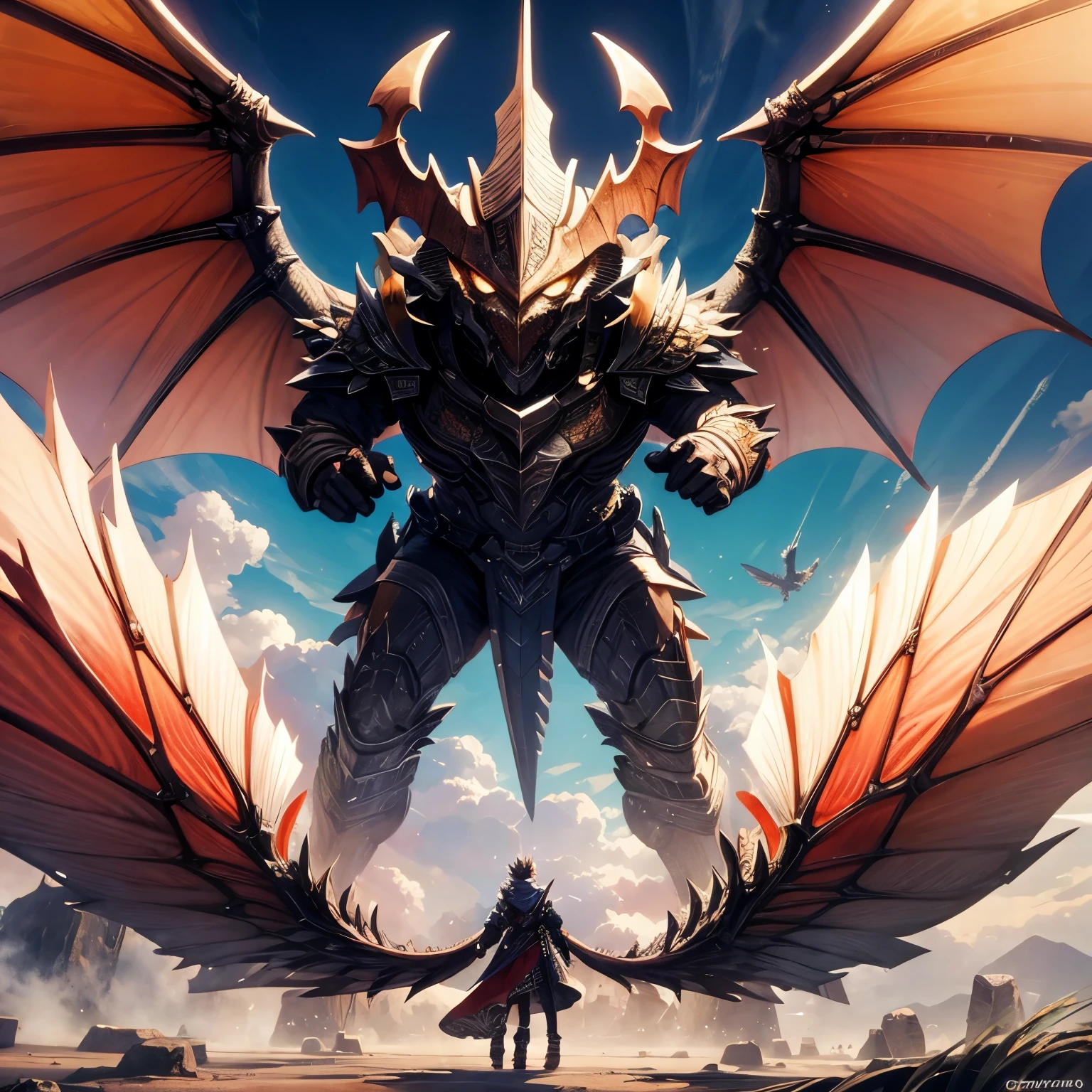 a dragon from the game Monster Hunter Rise Sunbreak with a dashing appearance that has silver wings