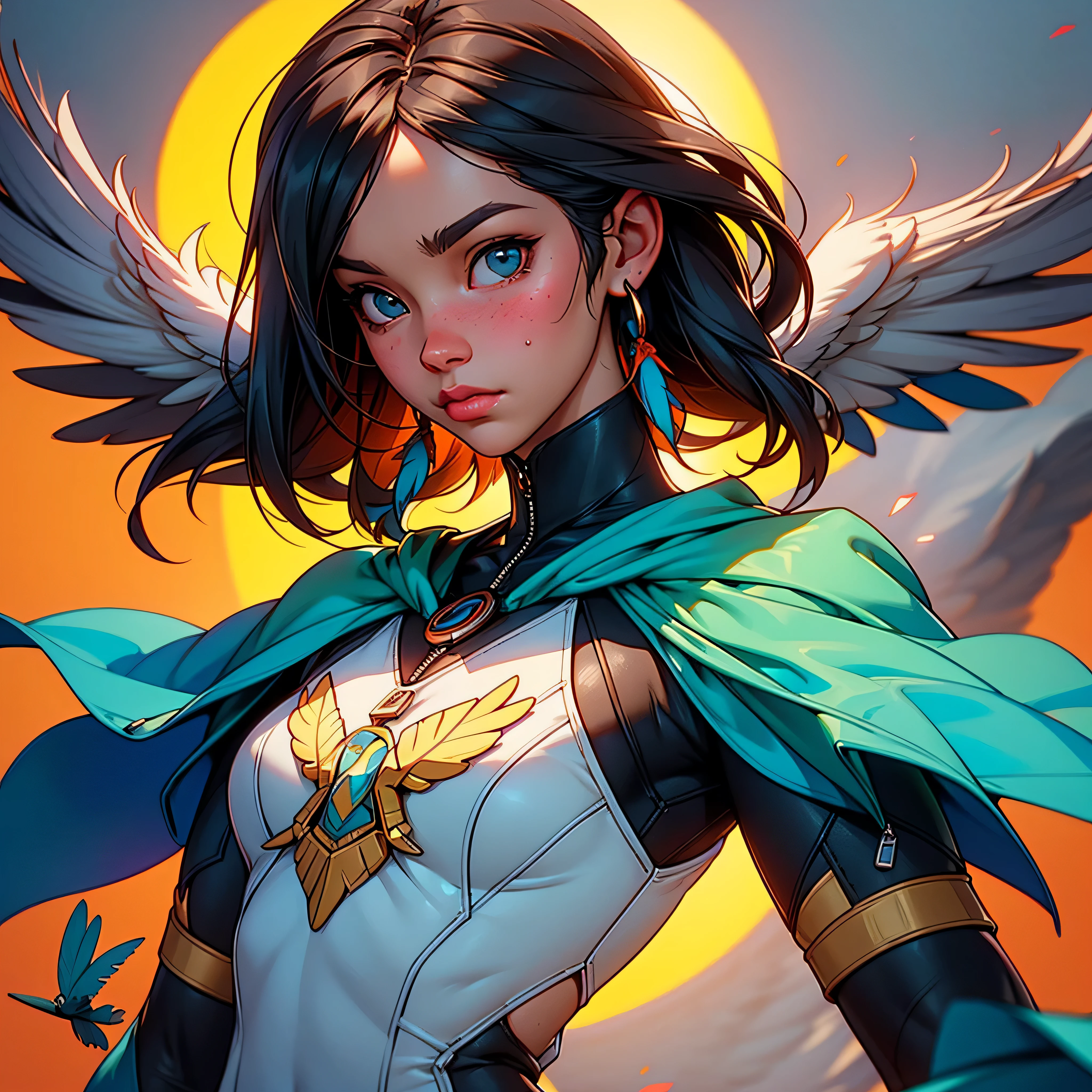 ### Character: Tyra, the Shadow-Winged Tigress
**Description**:
Tyra, known as the Shadow-Winged Tigress, is a fearsome and majestic demon creature that strikes awe and fear into the hearts of those who behold her. With the body of a sleek and powerful tiger and the wings of a shadowy bat, she embodies the untamed forces of darkness and chaos. Her presence is both captivating and terrifying, commanding respect and obedience from all who encounter her.
**Physical Appearance**:
- **Body**: Tyra's body is that of a massive and muscular tiger, with sleek black fur that glistens in the dim light like polished obsidian. Her form is agile and graceful, yet brimming with lethal power, as she moves with the predatory grace of a jungle cat.
- **Wings**: Sprouting from her shoulders are a pair of large, bat-like wings, covered in feathers of pure darkness. These wings allow her to soar through the skies with effortless grace, casting a shadowy veil wherever she goes. They are as silent as the night itself, betraying no sound as she glides through the air.
- **Eyes**: Her eyes burn with an intense yellow-orange glow, piercing through the darkness with their otherworldly radiance. They gleam with intelligence and malice, betraying the cunning and predatory instincts that lie within. They are the windows to her soul, revealing depths of darkness and ancient wisdom.
- **Claws and Fangs**: Tyra's claws and fangs are razor-sharp and gleaming, capable of rending through flesh and bone with ease. They are the tools of her trade, allowing her to hunt and subdue her prey with ruthless efficiency.
- **Aura of Darkness**: A swirling mist of shadow and darkness surrounds Tyra, cloaking her form in an aura of malevolent energy. It whispers and hisses with the voices of lost souls, instilling fear and dread in all who dare to approach her.
**Abilities**:
- **Flight**: Tyra possesses the ability to fly with her shadowy wings, soaring through the skies with unmatched speed and agility. She