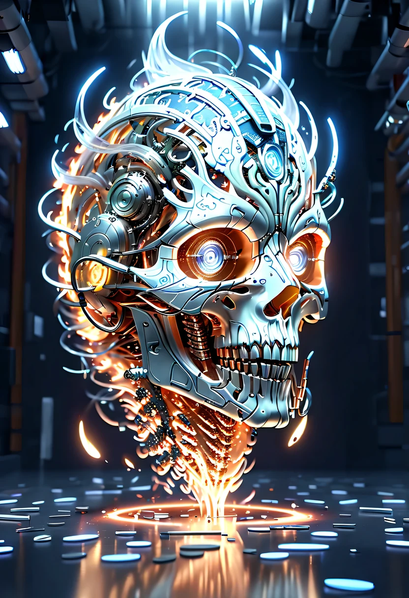 Complex 3D representation, ultra-detailed beautiful angel of death, biomechanical cyborg, 150mm analog lens, beautiful natural soft edge light, neon naders, roots, fine leaf tip, colorful details, Boris Bidjan Saberi outfit, pearl earrings, piercing, Art Nouveau fashion embroidered, intricate details, wire mesh, Mandelbrot fractal, facial muscles, cable wires, microchip, badass, hyper-realistic, ultra-detailed, octane rendering, volumetric lighting, 8k post-production, red and white with some black, detailed metal bones, semi-human, dazzling colors, Glenn Brown style, futuristic space, power of God, bird's eye view, complex postures --auto