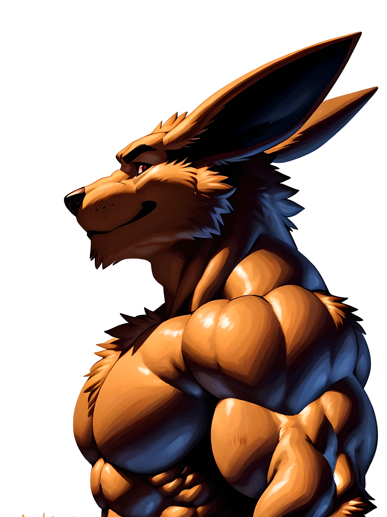 kurama, 4k, high resolution, best quality, detailed, posted on e621, solo, anthro body, older male, masculine:1, male, very masculine, (very muscular, heavyweight:1.25), (white background, no background:1.2), (correct anatomy):1, (detailed eyes:1.1), sexy, (cel shaded:1.2), cartoony shading, strong shadows, confident, (by takemoto arashi, by meesh, by Taran Fiddler, by wfa), strong, (half body, upper body:1.1), strong shading, strong, shiny muscles, side view, large pecs, strong chest