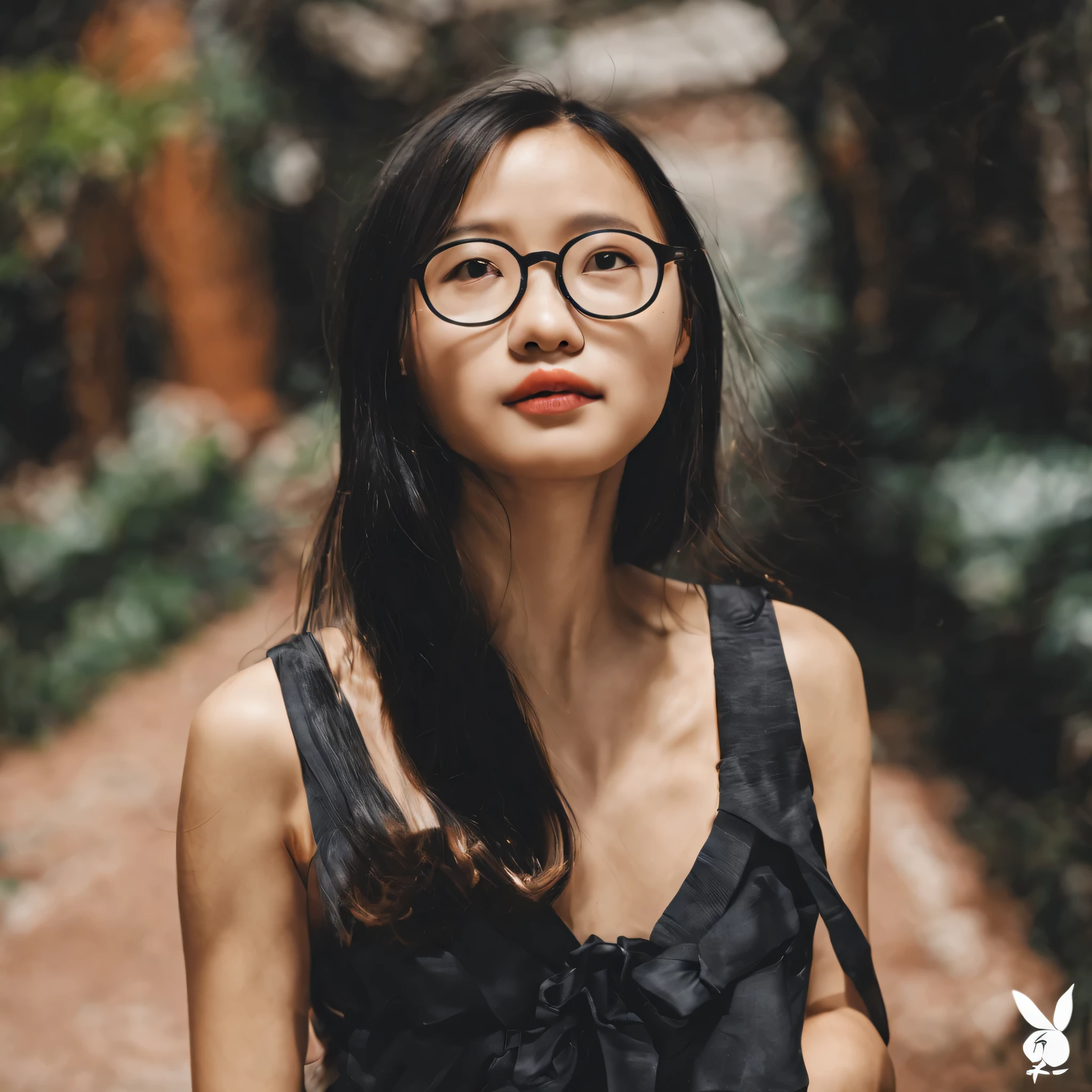 Chinese girl wearing black-rimmed glasses