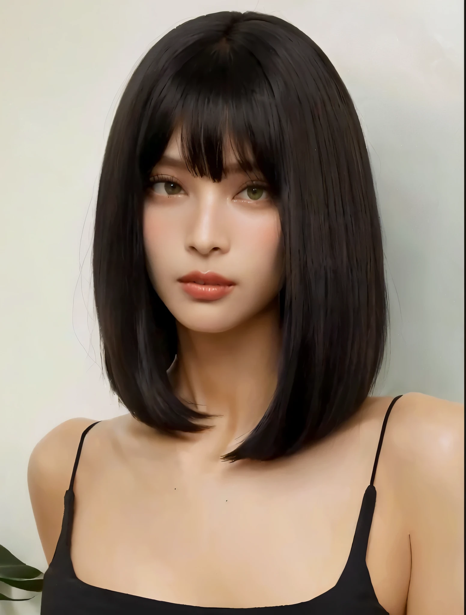um close up de uma mulher com um top preto e um cabelo castanho, cabelo curto e liso, Cabelo bob preto, com cabelos castanhos lisos curtos, short cabelo castanho com franja, Corte bob longo, black Corte de cabelo Bob, franja reta, Corte de cabelo Bob, penteado reto, cabelo castanho e franja, franja marrom, cabelo castanho com franja, cabelo preto com franja