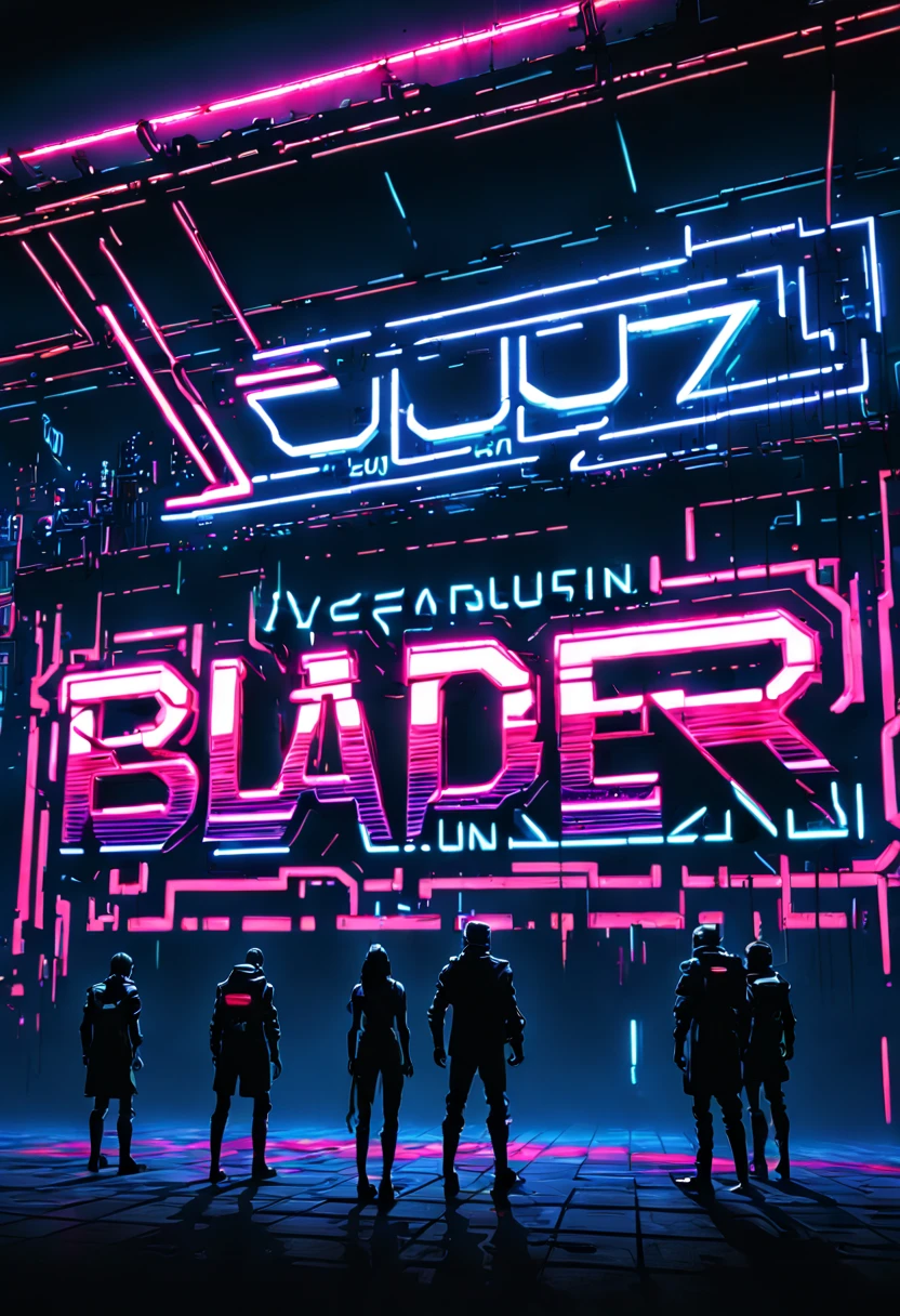 text logo, (((Futuristic, sci-fi, techy, cyberpunk))) ((((glowing neon lights)))), glitch art,  8-bit pixel art font, chunky, thick strokes, bright vivid neon colors, fantasy, magic, mist, creative, innovation ((inspired by Cyberpunk 2077 game, TRON movies, Blade Runner movie)), digital painting, Unreal Engine, isometric view, cinematic lighting