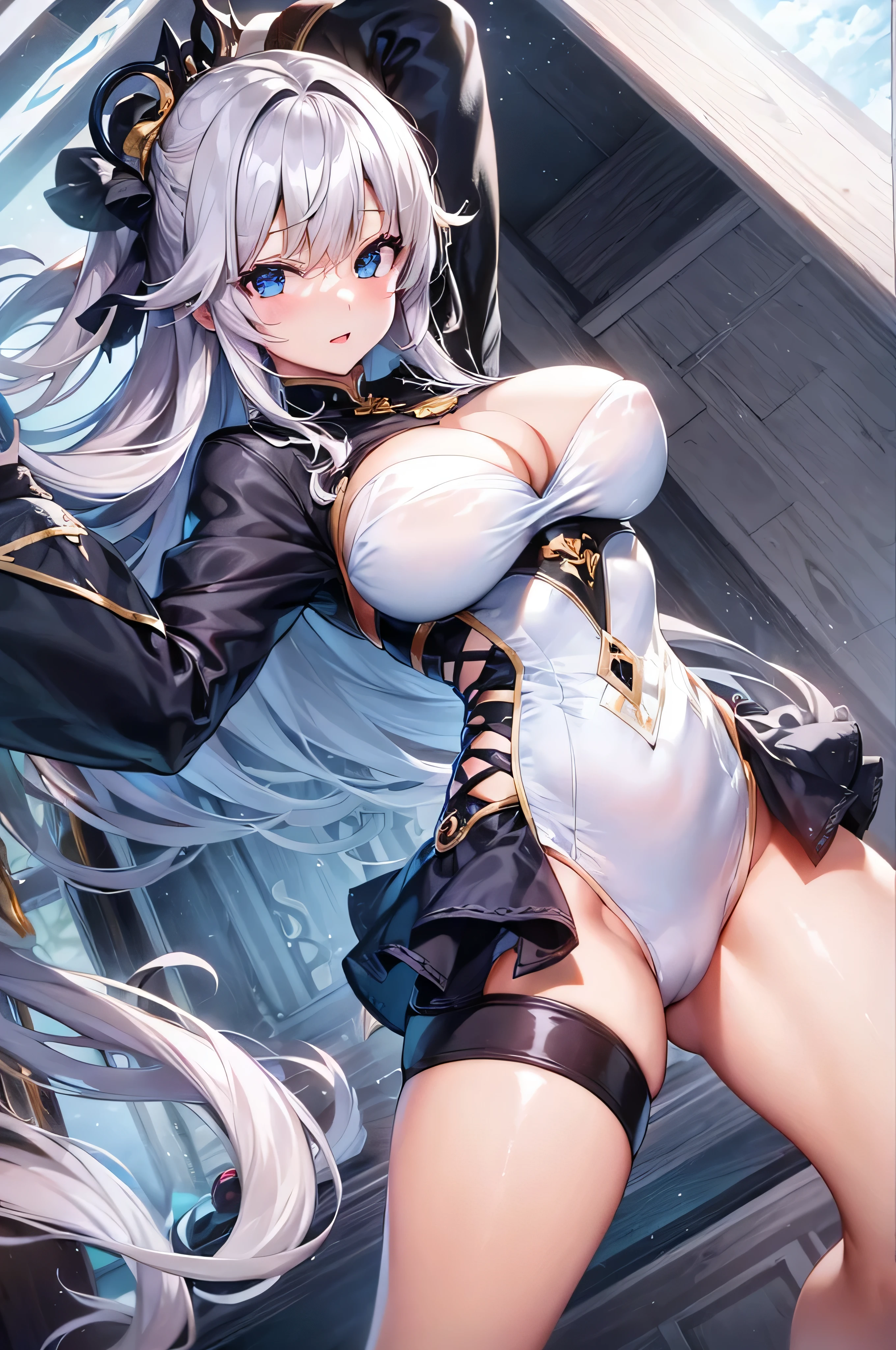 Glossy skin、beautiful girl、cute、big breasts 、Clothes、light colored hair