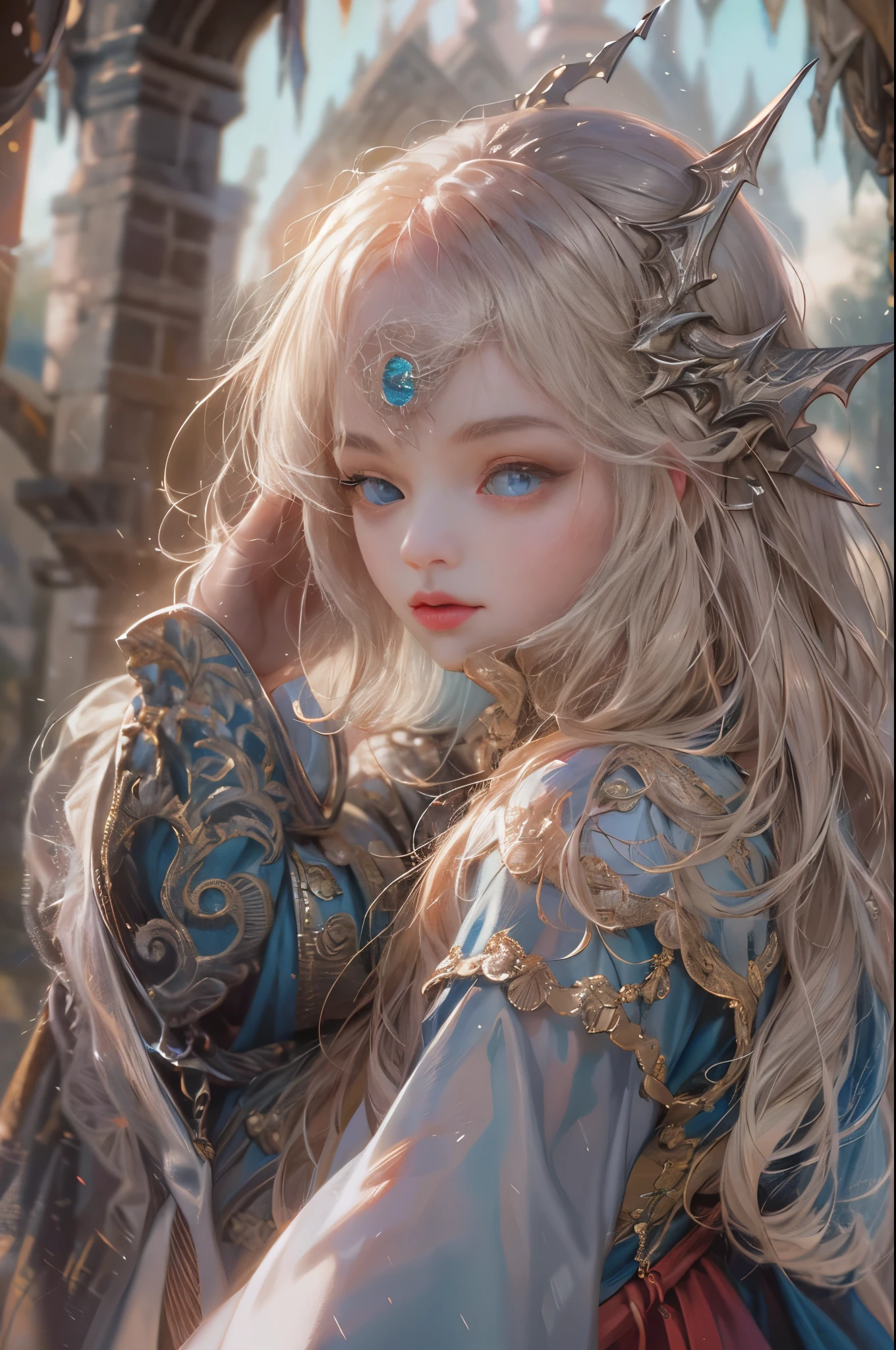 (absurdres, highres, ultra detailed, HDR), masterpiece, best quality, game of thrones movie character, pretty heroine, big anime eyes, young girl, sorcerer, detailed scenery, detailed character, art kenouji
