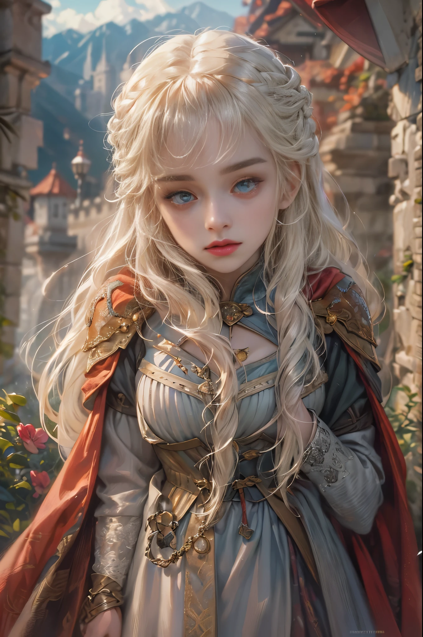 (absurdres, highres, ultra detailed, HDR), masterpiece, best quality, game of thrones movie character, pretty heroine, big anime eyes, young girl, sorcerer, detailed scenery, detailed character, art kenouji