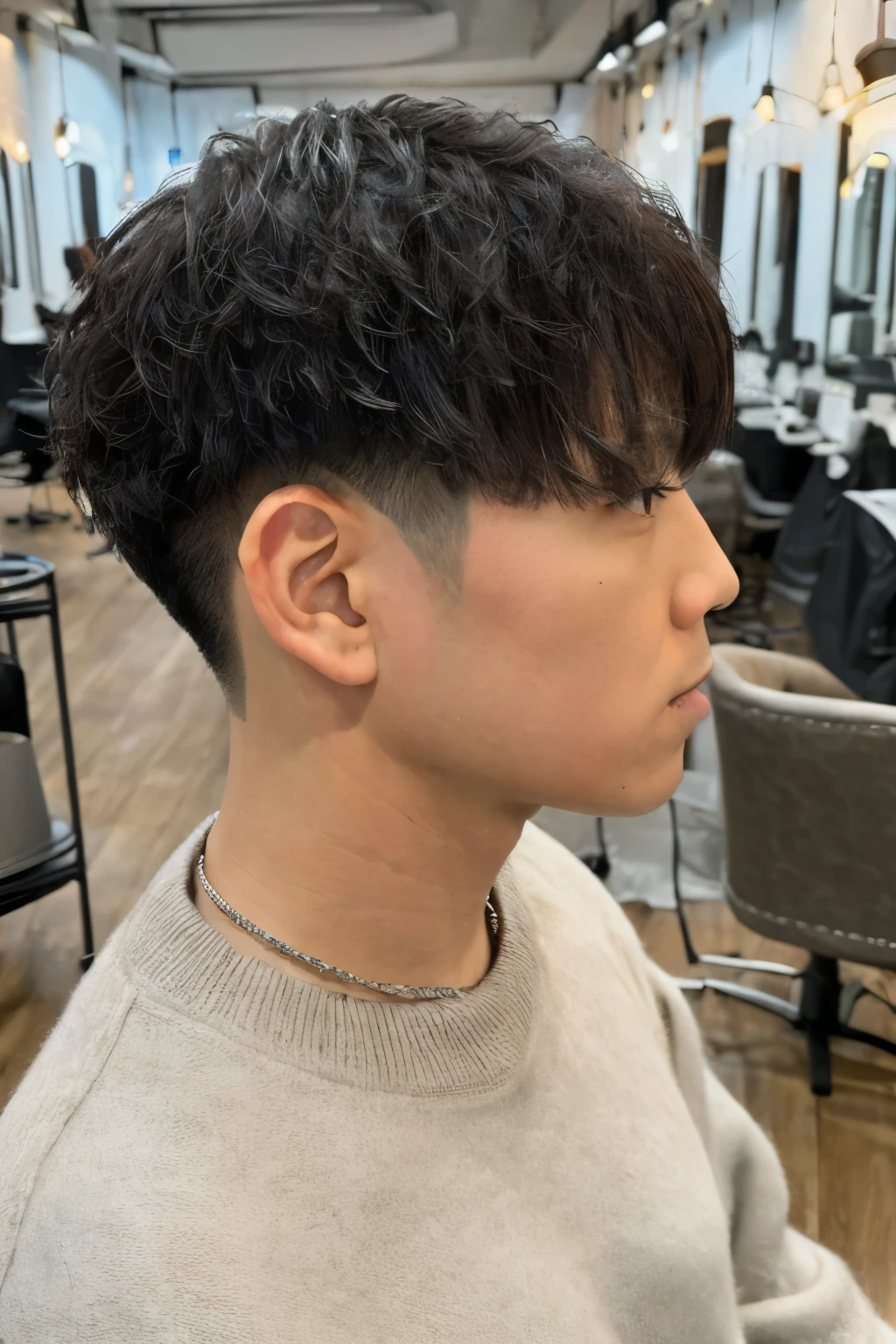 ((masterpiece, top quality, high definition)), 1men,Hairstyle portrait of one Japanese man, standing in profile angle on white background.
