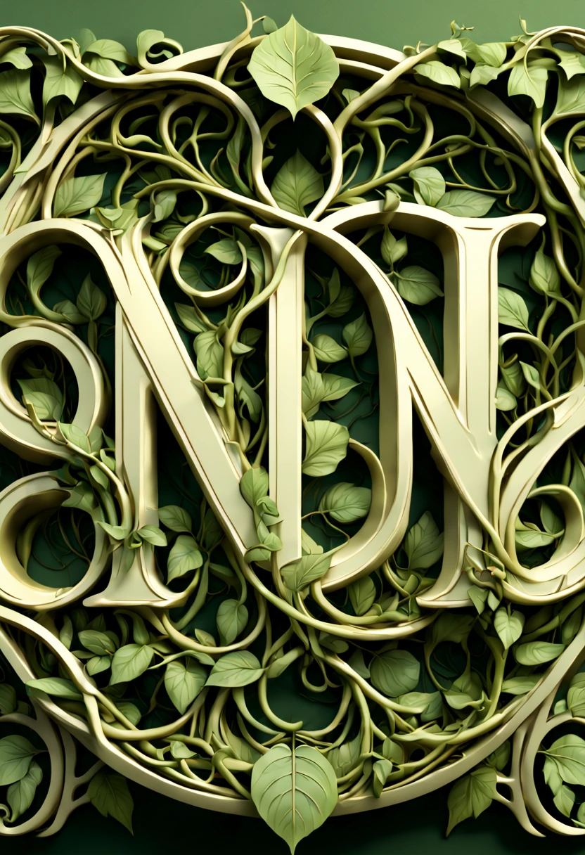 text logo, (A complex and elegant font design inspired by nature, with intertwining vines and leaves forming the letters), Digital Illustration, Art Nouveau style, Inspired by Alphonse Mucha, (Camera: 35mm, Shot: Front View, Render: Highly Detailed, 4K Resolution)