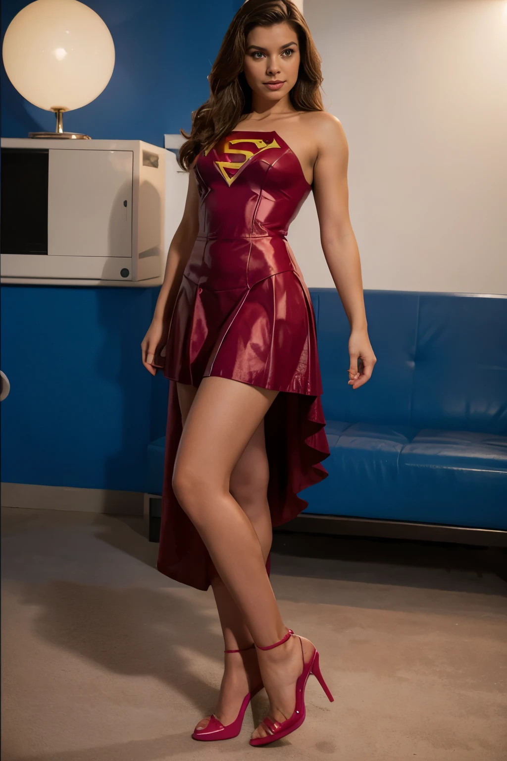 Imagine what a Supergirl television series would have looked like in the '80s,com uma atriz loira. Super girl,nacked, vegina, Big  ,spred legs , sexy dress 👗, heels 