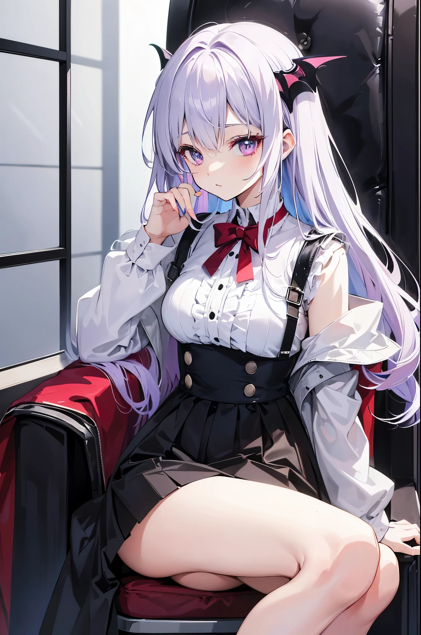 score_9, score_8_up, score_7_up, score_6_up, score_5_up, score_4_up, source_anime, anime screencap, uncensored, 1girl, solo,zPDXL,
anime screencap,AlisaMikhailovnaKujou,silver hair,ahoge,long hair,one red hairribbon,blue eyes,
BREAK
school_uniform,jacket,black vest, white_thighhighs, white panties,
from below, pov, feet, stepped on, smile, heavy blush, half closed eye, smug,
classroom, Daytime,
(Beautiful, medium Breasts:1.2), natural breasts, sitting,