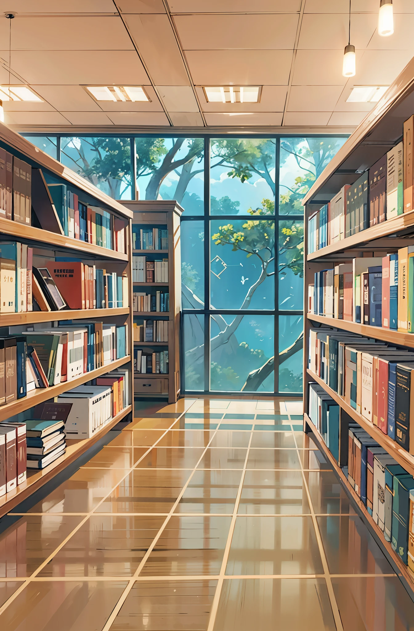 There is a large room with a lot of books on the shelves - SeaArt AI