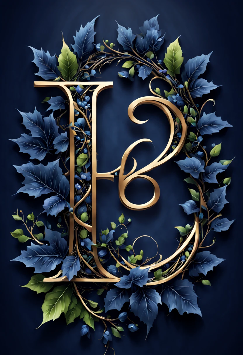 Font design bright and clear text symbols "Life", Artistic font design creative master&#39;s meticulous dark blue leaves and vines describe intricate details in extreme detail, masterpiece, beautiful. lifelike, 原始图像masterpiece, anatomically correct, Best quality photo quality.ultra high definition