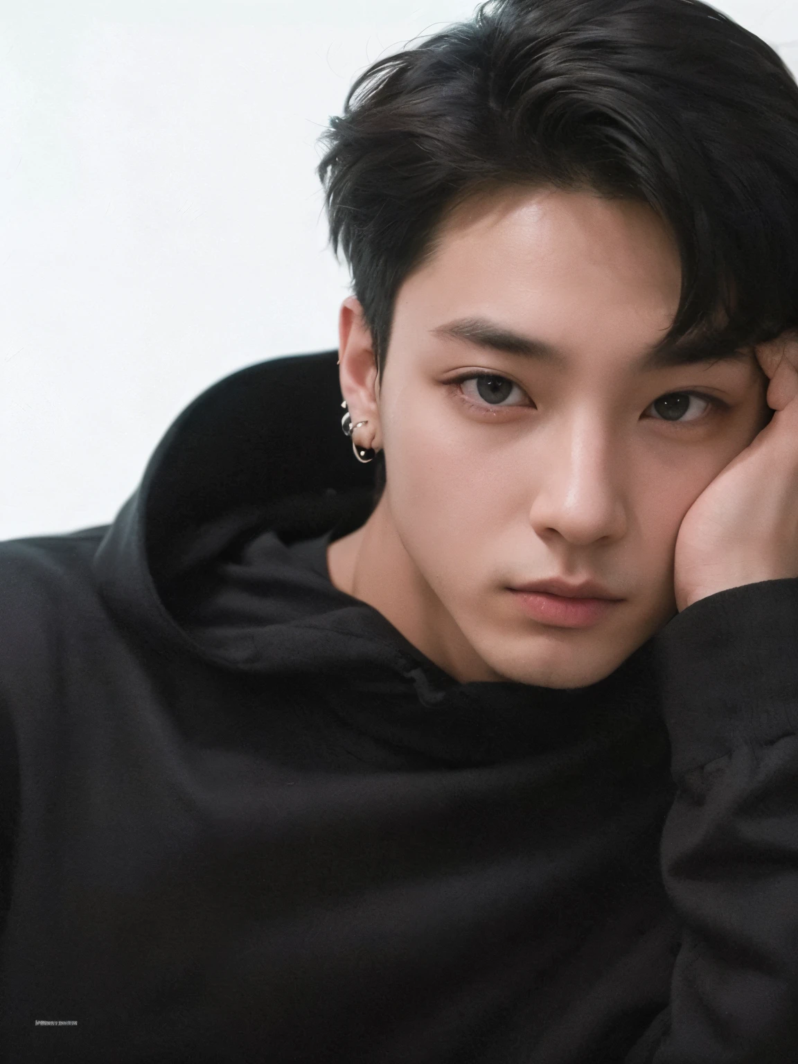 arafed asian man with black hoodie and piercings, Jungkook, jk, jeon jungkook, cabelo preto, melhor qualidade, 4k, qualidade excelente