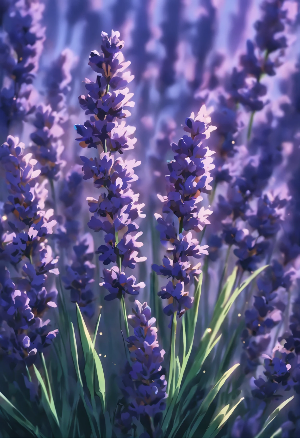 Realistic photo of lavender branches and leaves on white background, dark colors