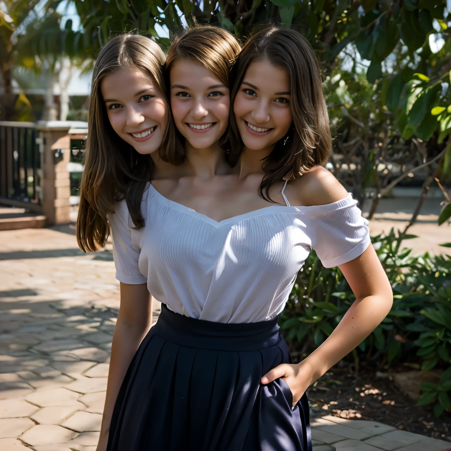 2heads, two headed girl, 13 year old girl posing for a school yearbook photo, blonde