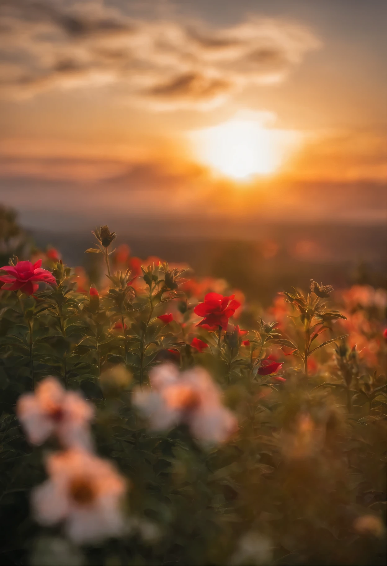 A lonely flower and blue sky，Clouds and the sun rises