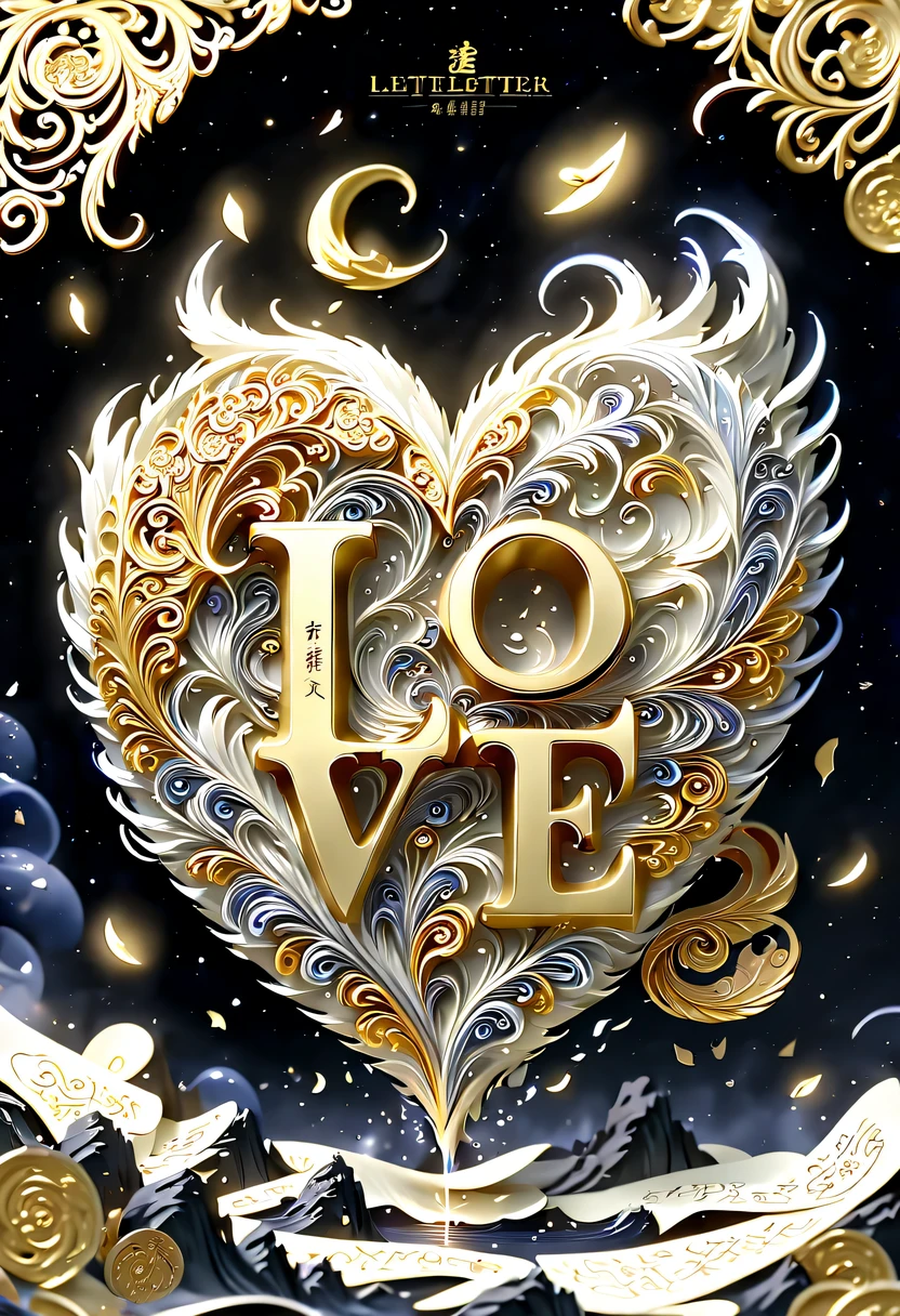(8k, 16k, Award-winning, best quality, Highest resolution, Super details, high detail, anatomically correct, masterpiece, stunning beauty), (金属letter: 1.3), 火焰内的魔法letter , letter, Detailed decoration, Text engraving, Exquisite writing craftsmanship , 英文letter, rare and precious, intricate details, 魔法letter由一种叫做山铜的金属制成, no gems, (letter"like": 1.3), Impeccable, platinum, white, gold and silver, Trapped in a world of fire.