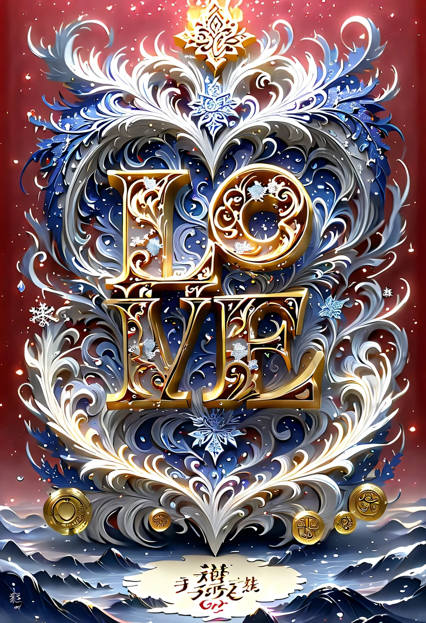 (8k, 16k, Award-winning, best quality, Highest resolution, Super details, high detail, anatomically correct, masterpiece, stunning beauty), (金属letter: 1.3), 火焰内的魔法letter , letter, Detailed decoration, Snowflake carving, Exquisite writing craftsmanship , 英文letter, rare and precious, intricate details, 魔法letter由一种叫做山铜的金属制成, no gems, (英文letter"like": 1.5), Impeccable, platinum, white, gold and silver, Trapped in a world of fire.