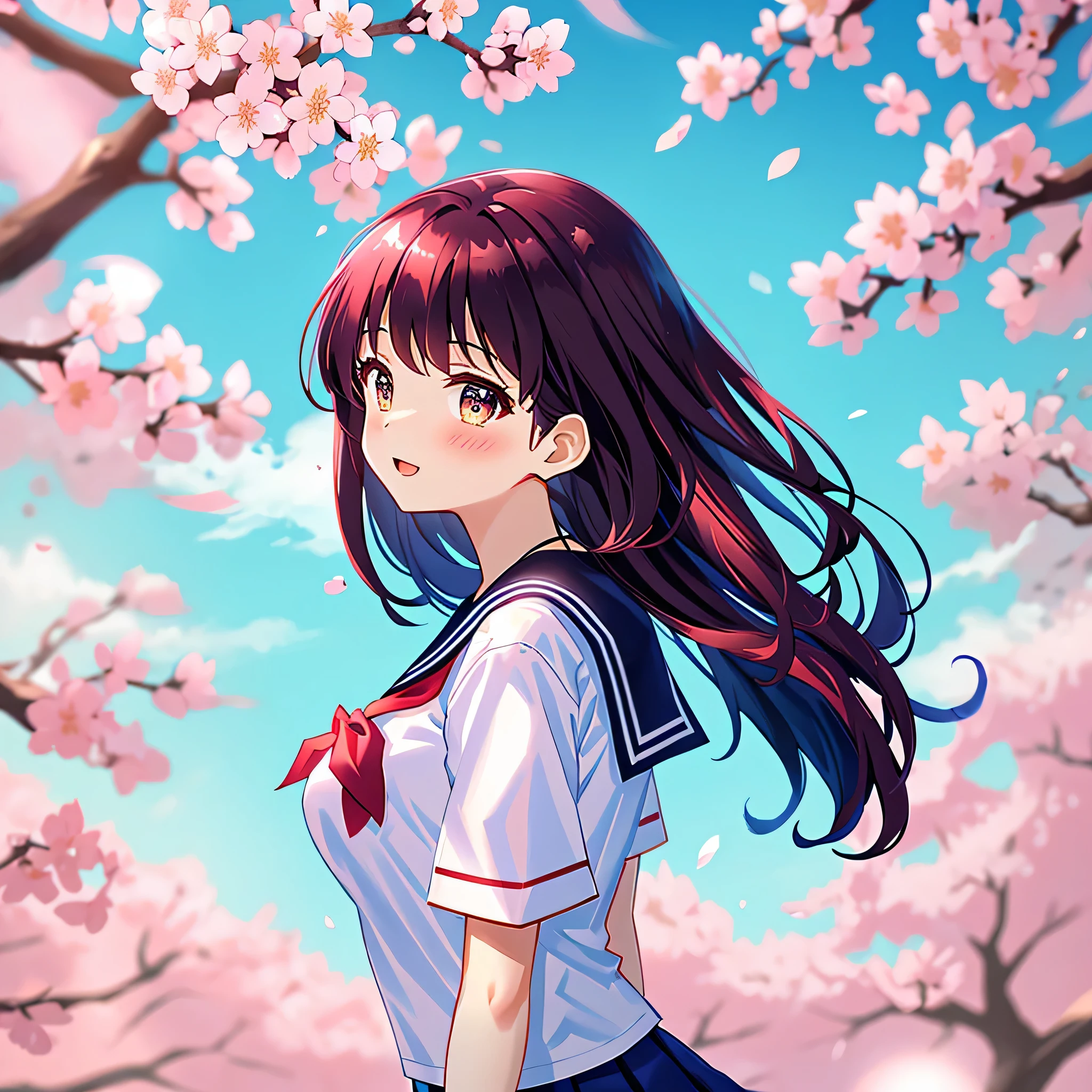 background only,cherry blossoms,On the way home,Japan,sailor suit,high school girl,