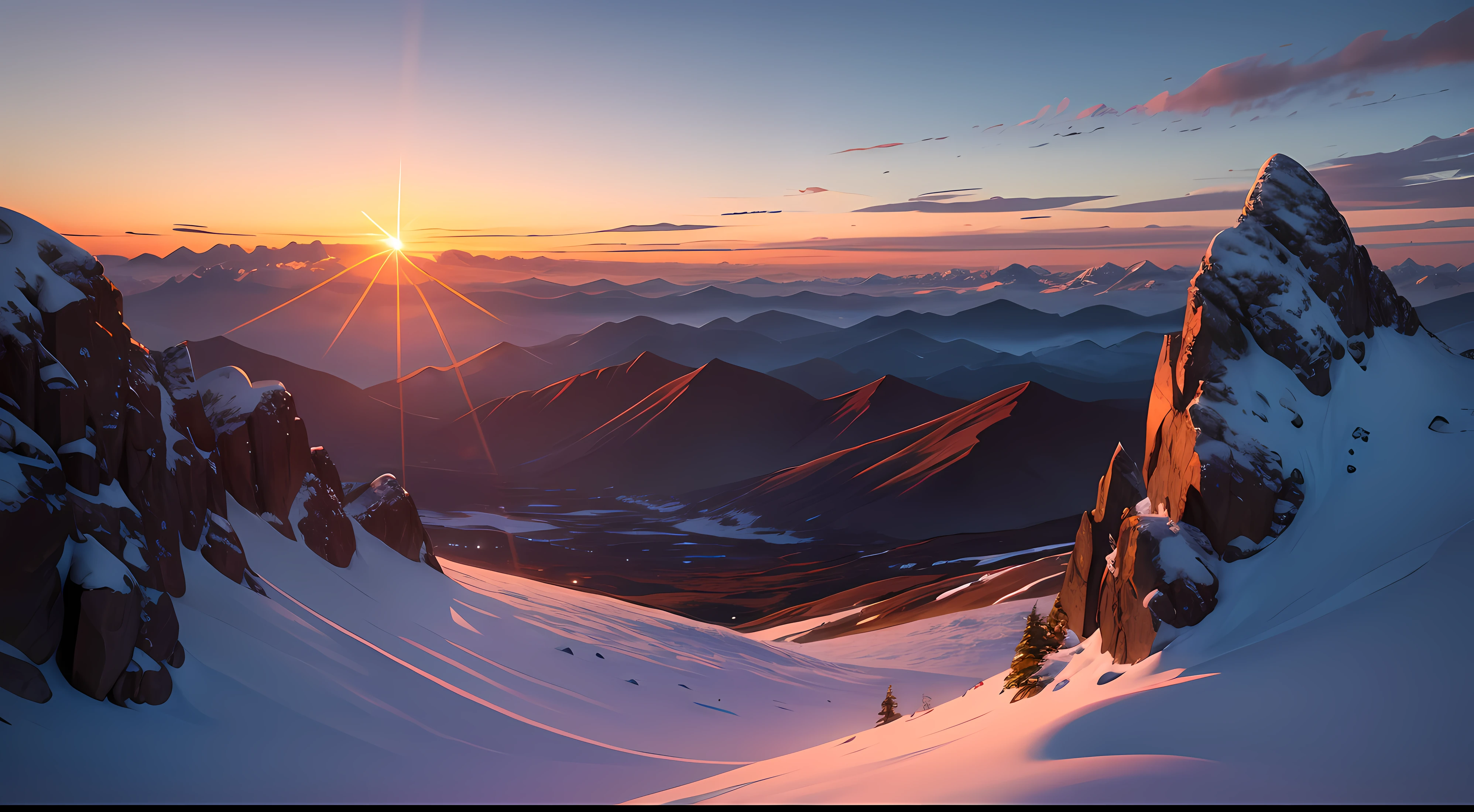 Sunrise over the high mountains at the top of the hook,mountain peaks,scenecy