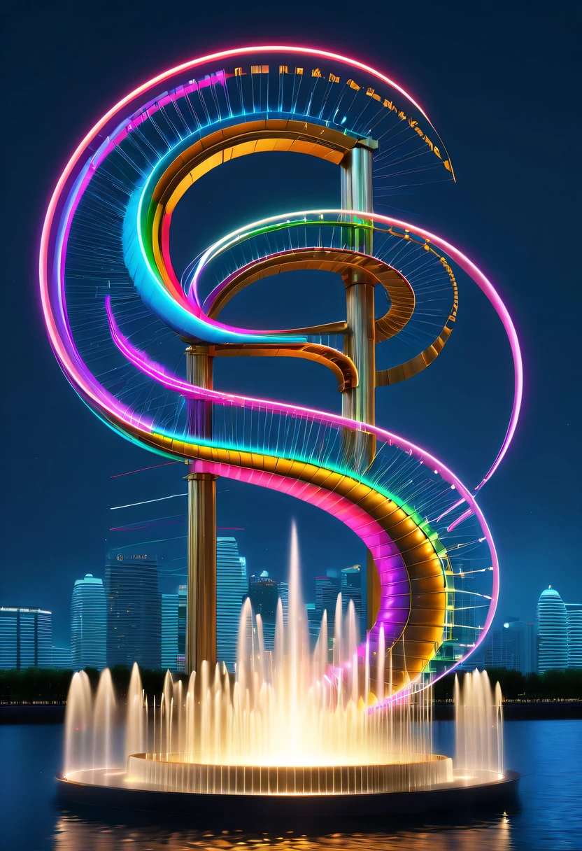 Spectacular futuristic sci-fi nighttime English alphabet fountain。Steam engine sprays fountain of English letters,Glittering silver English letters water column,The entire English alphabet fountain looks mysterious and high-tech。The shape of the water column in the English alphabet fountain is also very futuristic...,(Line art:1.5),Colored lines,braided with metal thread的英文字母,braided with metal thread,Model shooting style,Abstract, (Extremely detailed CG unified 8k wallpaper), A chaotic storm of lines rises from the intricate rainbow smoke above the English letters, 美丽英文字母的风格化Abstract肖像,heavy metal style,postmodern industrial style,Surrealism,Beautiful english alphabet sculpture image made from thin metal wire, golden curve structure, English alphabet sculpture made of metal wire, spiral滴金, Metal curve composition, winding streets, Abstract英文字母雕塑, Small whirlpools, Abstract英文字母雕塑, twist, rotate, complex metal wires, spiral, long exposure photos, smooth lines, complex light