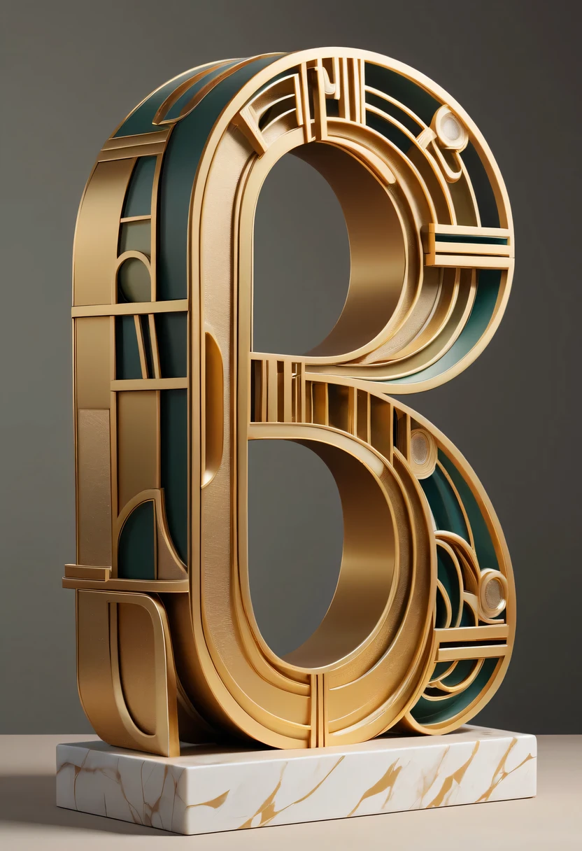 Art Deco Design，Three-dimensional English letter sculpture，abstract，modern style，Luxury and Luxury