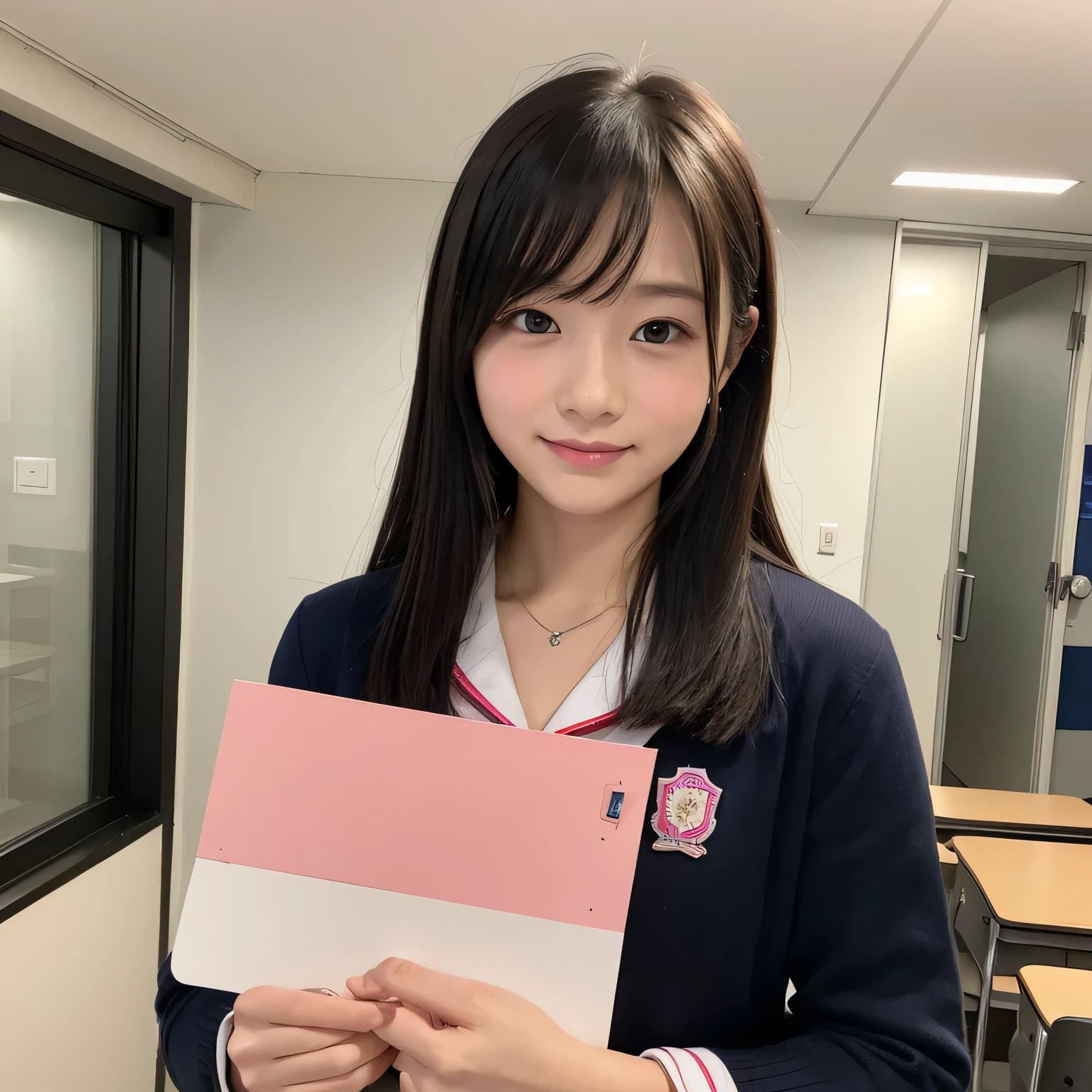 realistic pictures、Highest品質、ultra high resolution、Professional specifications、((とてもロリなprimary school studentが手紙を差し出す))、(((Hold the letter with both hands)))、school classroom、sailor suit、primary school student、lolicon、Highest、10 years old、love confession、pink square letters、embarrassing、blush、
