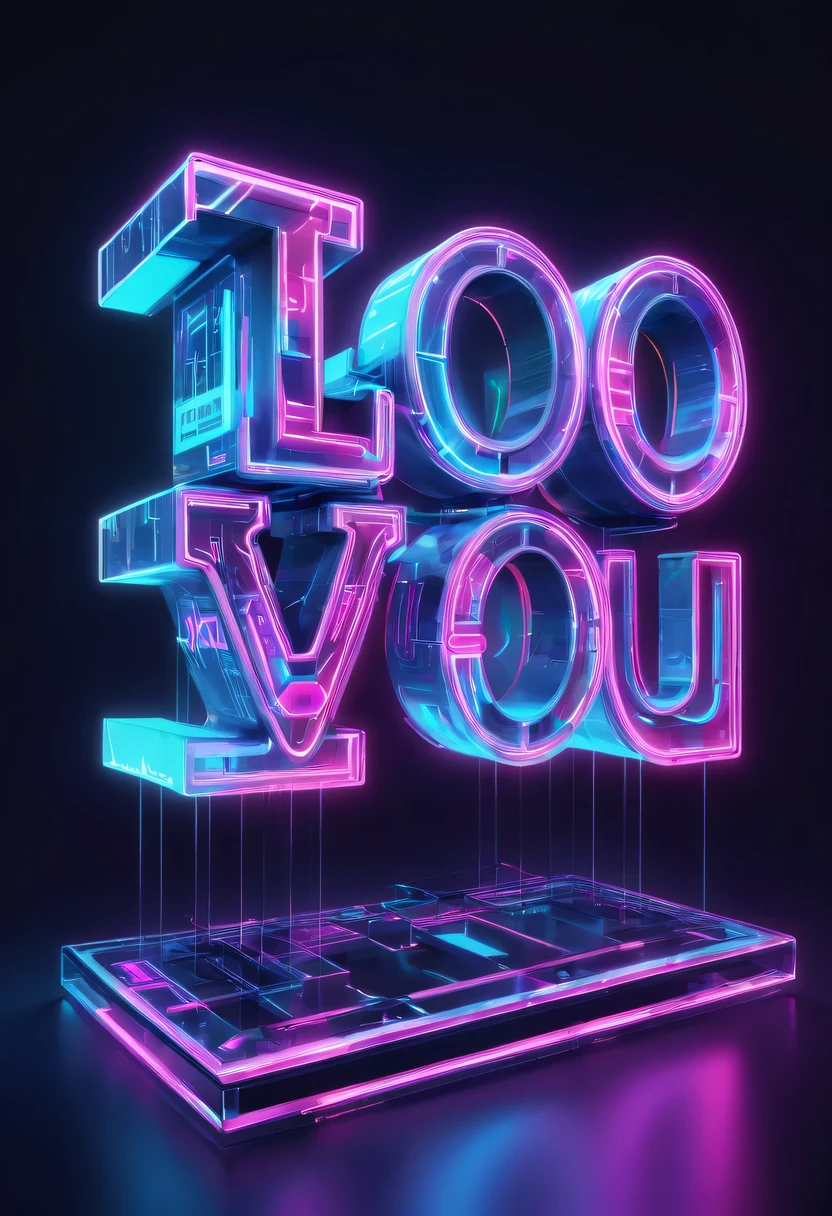 screenshot of landscape("I love you":1.9)Iron word design.gradient background,streamline、complex symmetry、Elegant and gorgeous、Beautifully unique、Sci-fi future、Mechanical texture、bright、Mesh details、Golden luster、sharp edge，Mechanical structure，High-tech equipment，magical text，cyberpunk，Holographic projection，fault art，mechanical aesthetics，neon lights，laser light，fluorescence，glow effect，liquid metal，copper plate engraving，Unreal Engine