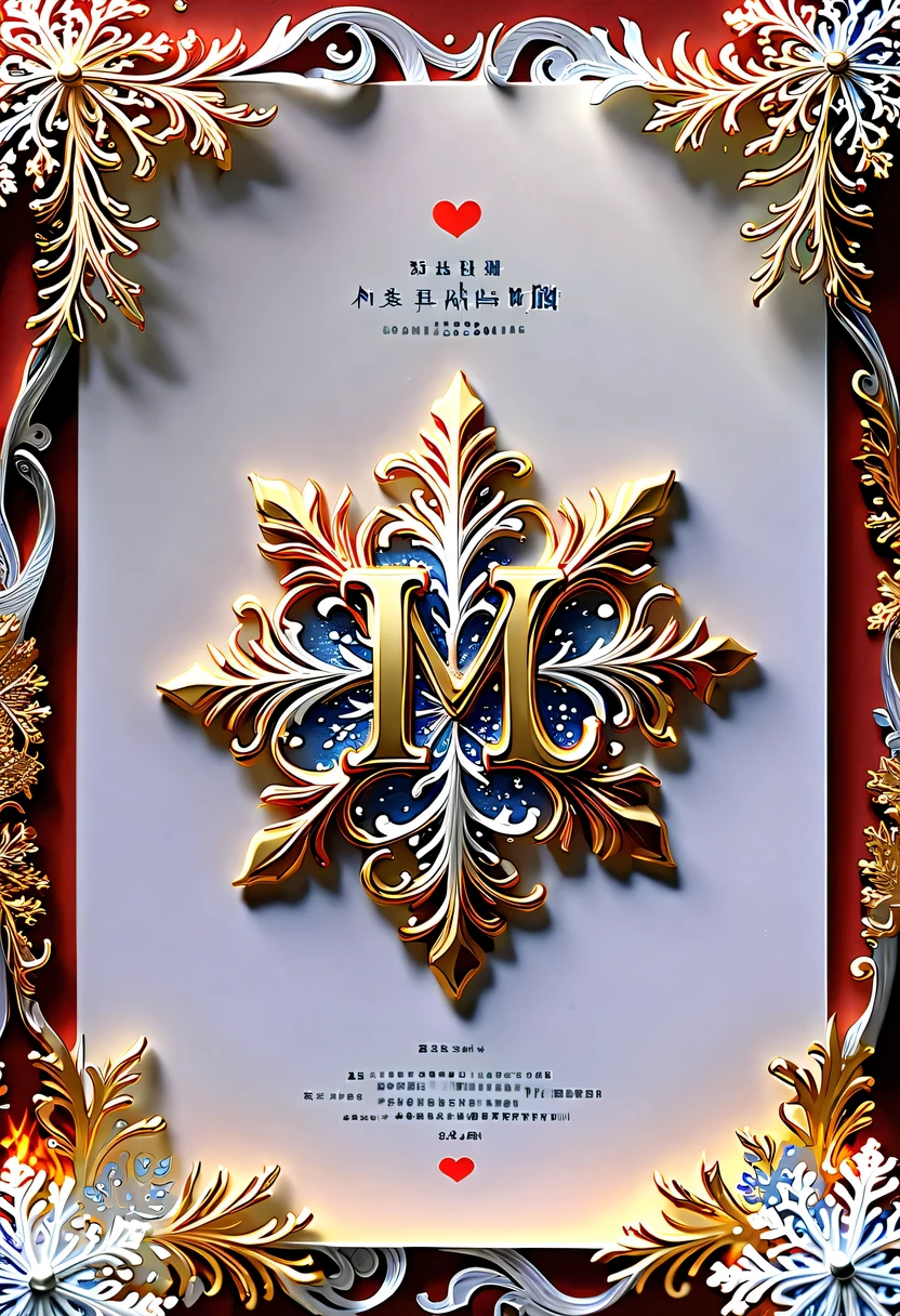(8k, 16k, Award-winning, best quality, Highest resolution, Super details, high detail, anatomically correct, masterpiece, stunning beauty), (金属letter: 1.3), 火焰内的魔法letter , letter, Detailed decoration, Snowflake carving, exquisite craftsmanship , 英文letter, rare and precious, intricate details, 魔法letter由一种叫做山铜的金属制成, no gems, (text"I love you": 1.2), Impeccable, platinum, white, gold and silver, Trapped in a world of fire.