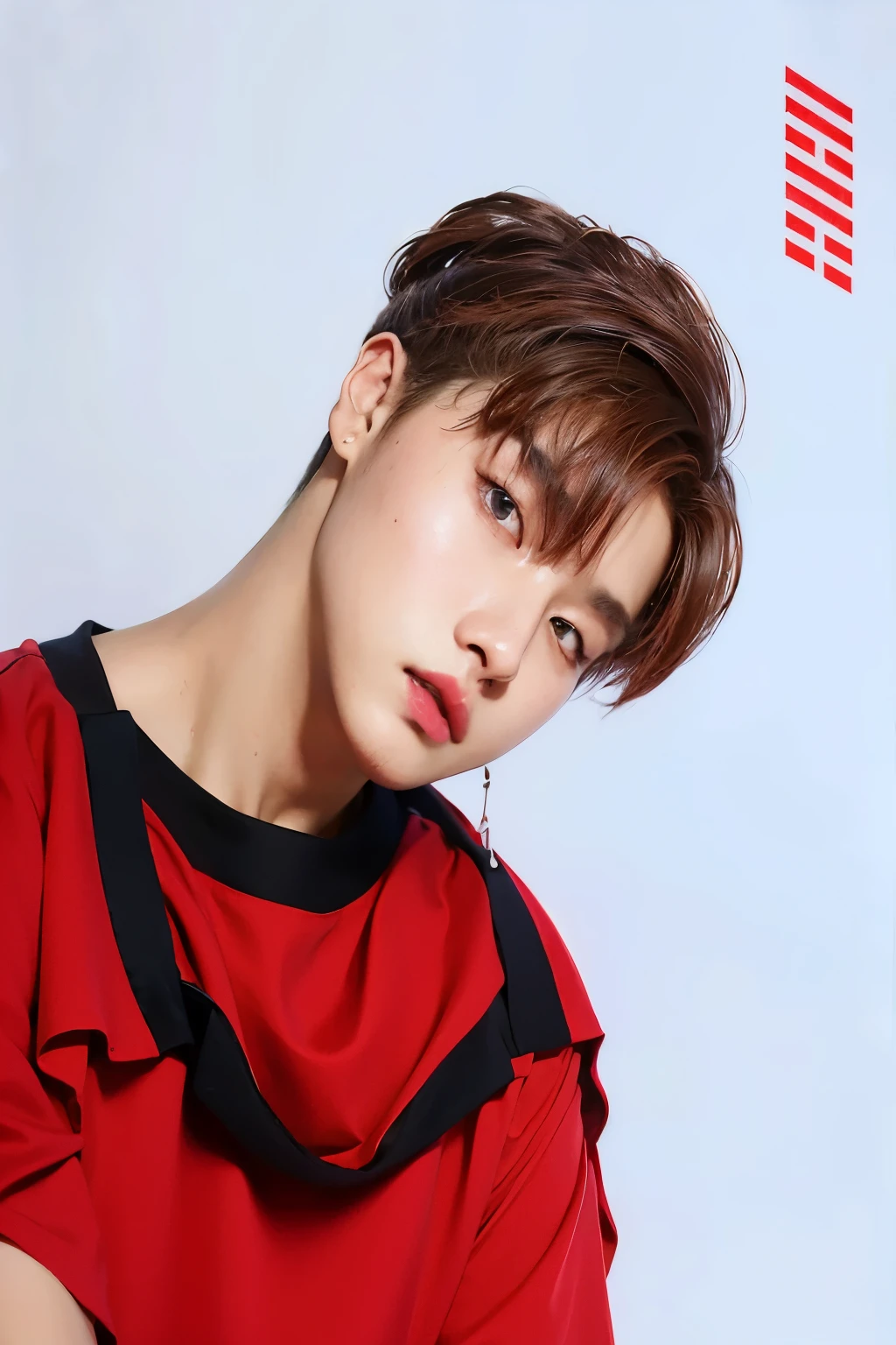 un primer plano de una persona con una camisa roja y una camisa negra, cai xukun, hyung tae, shin jeongho, hong junio hyung, Jung Jaehyun, yanjun chengt, Jimin, diez lee, Inspirado por Bian Shoumin, retrato de jossi de blackpink, kim taejin, Kpop idol portrait, jungkook, De mi parte