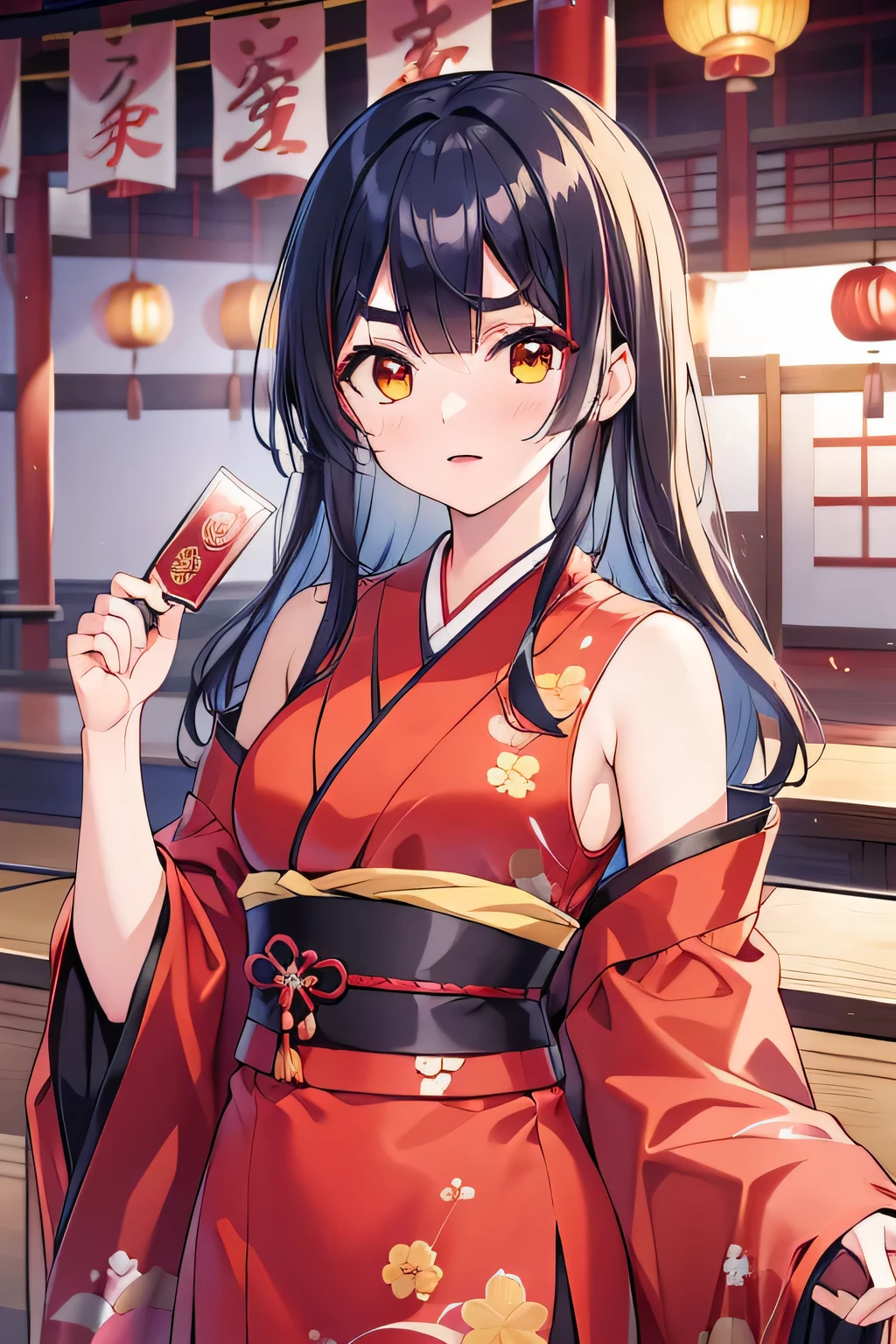 Nengajo: The Japanese New Year's Card,謹賀新年,元旦, ,shimabara yuuhi,lips gloss,blue black hair,short disheveled bangs,jagged cowlick,long locks,medium hair,thick eyebrows,sharp yellow eyes