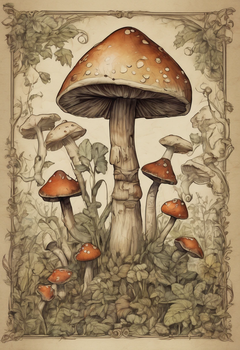 (best quality,4k,8k,highres,masterpiece:1.2),ultra-detailed,(realistic,photorealistic,photo-realistic:1.37),illustration,crude,hand-drawn,goblin-inspired font,mushroom-themed graphics,mossy textures,woodblock printing effect,detailed parchment paper background,aged and weathered appearance,vibrant color palette,fine detail depiction,shadow and highlights,creeping vine details,rough brush strokes,inky black outlines,whimsical and mischievous feel,gritty and organic textures,meticulously carved glyphs,bold and playful character designs,multitude of mushrooms,variety of shapes and sizes,spotted and striped patterns, dotted lines connecting the alphabets,3D effect on each letter,pixel art-inspired mushrooms,unique mushroom-themed symbols,hand-drawn borders and dividers,handwritten title "Goblin's Mushroom Font" in an ornate calligraphy style,intricate details on each letter,with a slight tilt,shaded edges,gouache painting style,captivating storytelling elements,compelling composition,charming and quirky illustrations,A to Z alphabet page,each character neatly arranged,different font sizes and weights,consistent spacing between letters and lines,scanned paper texture,paper grain effect,onion skin texture,vivid color gradients,playful typography style,hand-carved wooden frame around the page,subtle ink smudges,stylized goblin faces incorporated into some letters,soft and diffused lighting.