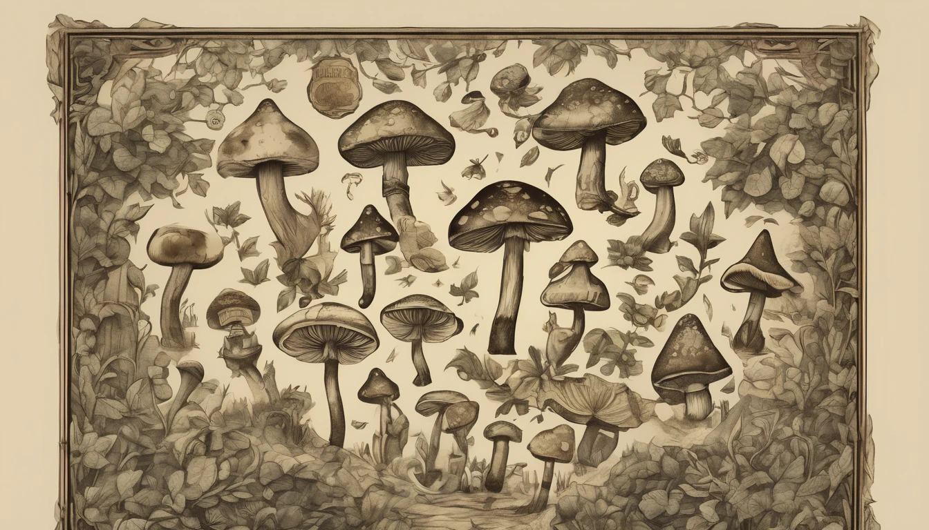 (best quality,4k,8k,highres,masterpiece:1.2),ultra-detailed,(realistic,photorealistic,photo-realistic:1.37),illustration,crude,hand-drawn,goblin-inspired font,mushroom-themed graphics,mossy textures,woodblock printing effect,detailed parchment paper background,aged and weathered appearance,vibrant color palette,fine detail depiction,shadow and highlights,creeping vine details,rough brush strokes,inky black outlines,whimsical and mischievous feel,gritty and organic textures,meticulously carved glyphs,bold and playful character designs,multitude of mushrooms,variety of shapes and sizes,spotted and striped patterns, dotted lines connecting the alphabets,3D effect on each letter,pixel art-inspired mushrooms,unique mushroom-themed symbols,hand-drawn borders and dividers,handwritten title "Goblin's Mushroom Font" in an ornate calligraphy style,intricate details on each letter,with a slight tilt,shaded edges,gouache painting style,captivating storytelling elements,compelling composition,charming and quirky illustrations,A to Z alphabet page,each character neatly arranged,different font sizes and weights,consistent spacing between letters and lines,scanned paper texture,paper grain effect,onion skin texture,vivid color gradients,playful typography style,hand-carved wooden frame around the page,subtle ink smudges,stylized goblin faces incorporated into some letters,soft and diffused lighting.