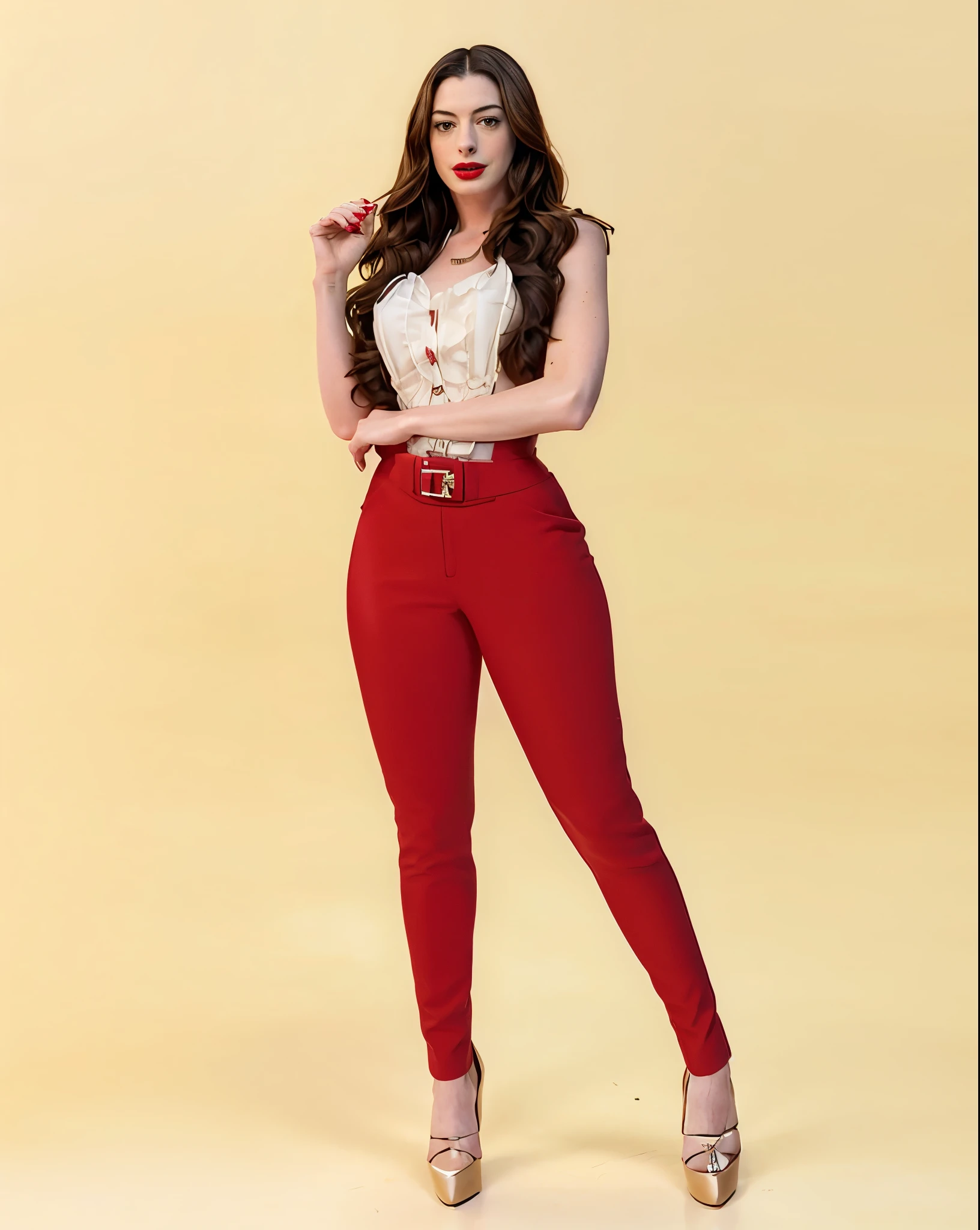 Anne Hathaway with red lipstick 