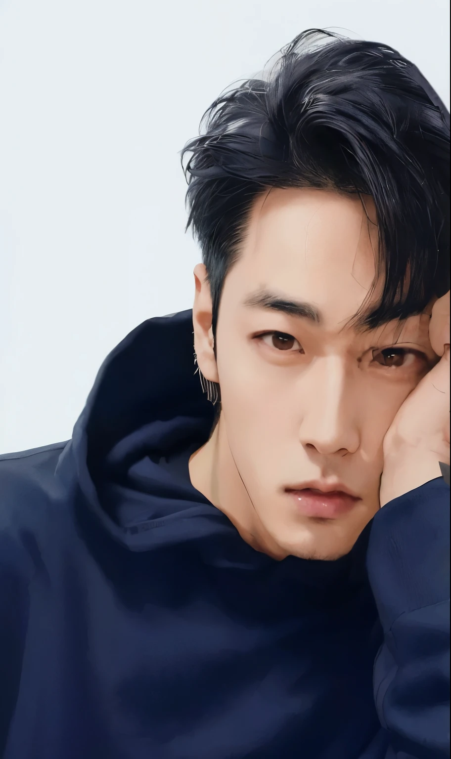 arafed asian man wearing a black hoodie leaning on his head, jungkook, hyung tae, cai xukun, kim taejin, inspirado en jeonseok lee, Kpop idol portrait, hong junio hyung, key still, jinyoung shin, yanjun chengt, shin jeongho, brillante por la lluvia, pale korean adorable face, artista coreano, diez lee
