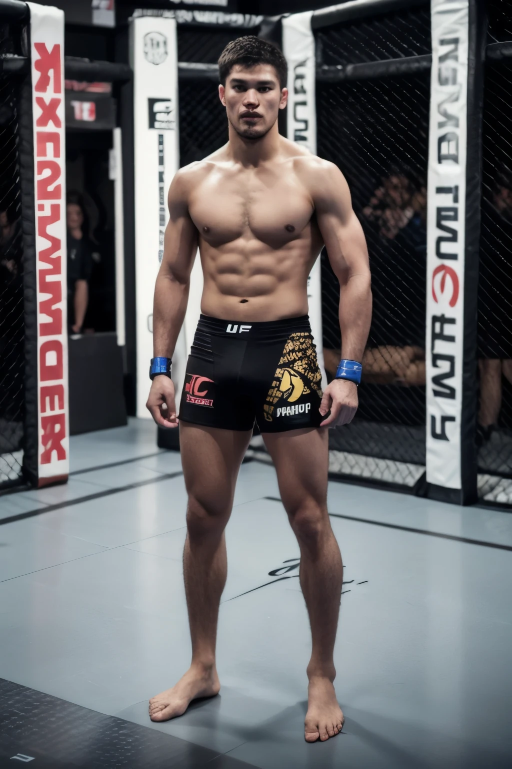 ((Best quality)), ((Masterpiece)), (detailed), UFC fighter, a handsome guy stands in the octagon