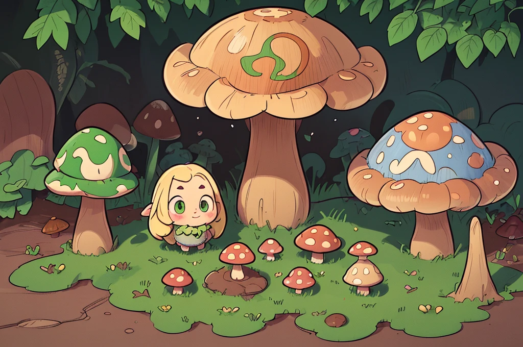 (licking a mushroom by tongue),Kitagawa, earrings, ear piercing,blonde hair,big mushoom