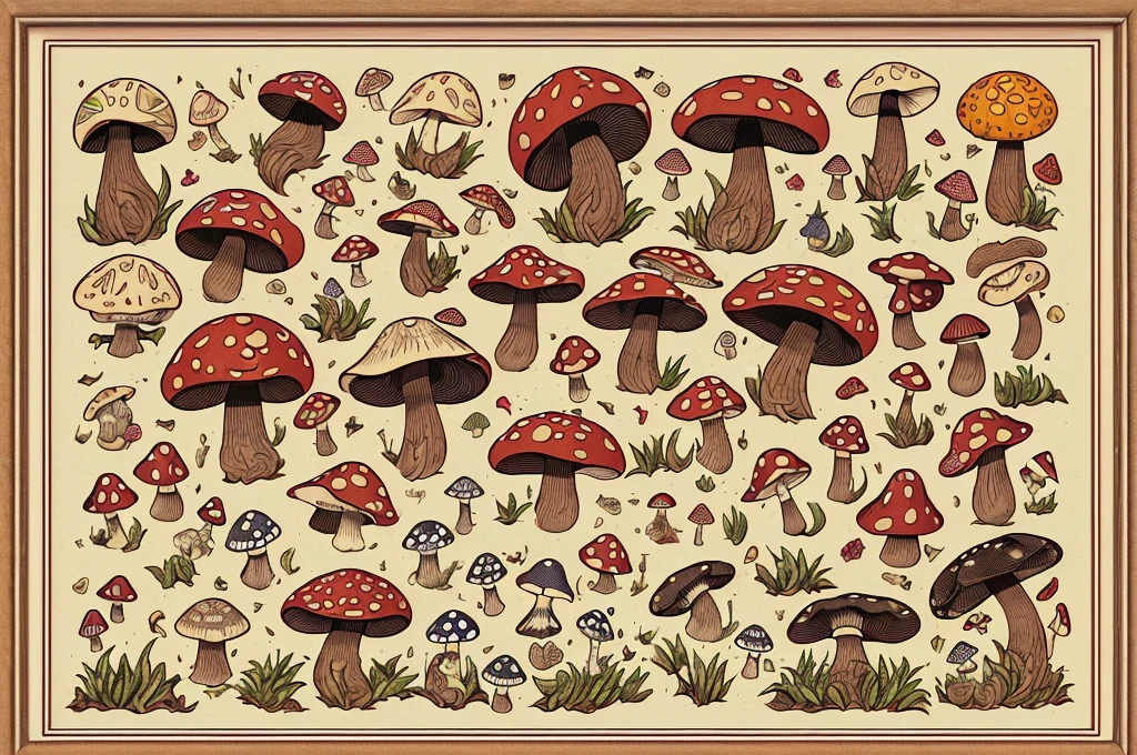 (best quality,4k,8k,highres,masterpiece:1.2),ultra-detailed,(realistic,photorealistic,photo-realistic:1.37),illustration,crude,hand-drawn,goblin-inspired font,mushroom-themed graphics,mossy textures,woodblock printing effect,detailed parchment paper background,aged and weathered appearance,vibrant color palette,fine detail depiction,shadow and highlights,creeping vine details,rough brush strokes,inky black outlines,whimsical and mischievous feel,gritty and organic textures,meticulously carved glyphs,bold and playful character designs,multitude of mushrooms,variety of shapes and sizes,spotted and striped patterns, dotted lines connecting the alphabets,3D effect on each letter,pixel art-inspired mushrooms,unique mushroom-themed symbols,hand-drawn borders and dividers,handwritten title "Goblin's Mushroom Font" in an ornate calligraphy style,intricate details on each letter,with a slight tilt,shaded edges,gouache painting style,captivating storytelling elements,compelling composition,charming and quirky illustrations,A to Z alphabet page,each character neatly arranged,different font sizes and weights,consistent spacing between letters and lines,scanned paper texture,paper grain effect,onion skin texture,vivid color gradients,playful typography style,hand-carved wooden frame around the page,subtle ink smudges,stylized goblin faces incorporated into some letters,soft and diffused lighting.