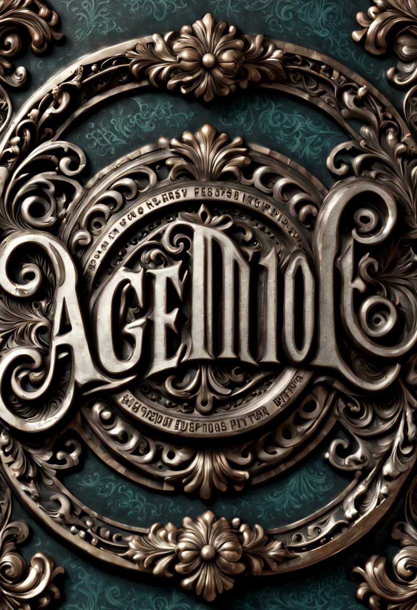 Develop a realistic, vintage-inspired font design that reflects the ornate and intricate styles of the early 20th century, with textured edges and a slight patina to suggest age and character, photographed using a Canon EOS R8 for its depth and richness of color.