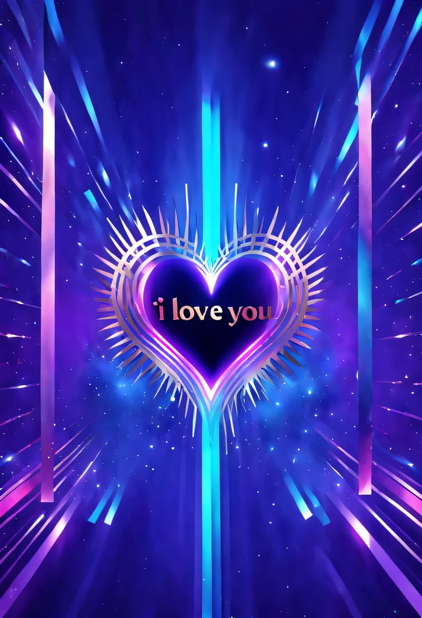 screenshot of landscape("I love you":1.9)Iron word design.gradient background,streamline、complex symmetry、Elegant and gorgeous、Beautifully unique、Sci-fi future、Mechanical texture、bright、Mesh details、Golden er、sharp edge,Mechanical structure,High-tech equipment,magical text,cyberpunk,Holographic projection,fault art,mechanical aesthetics,neon lights,laser light,fluorescence,glow effect,liquid metal,copper plate engraving,Unreal Engine