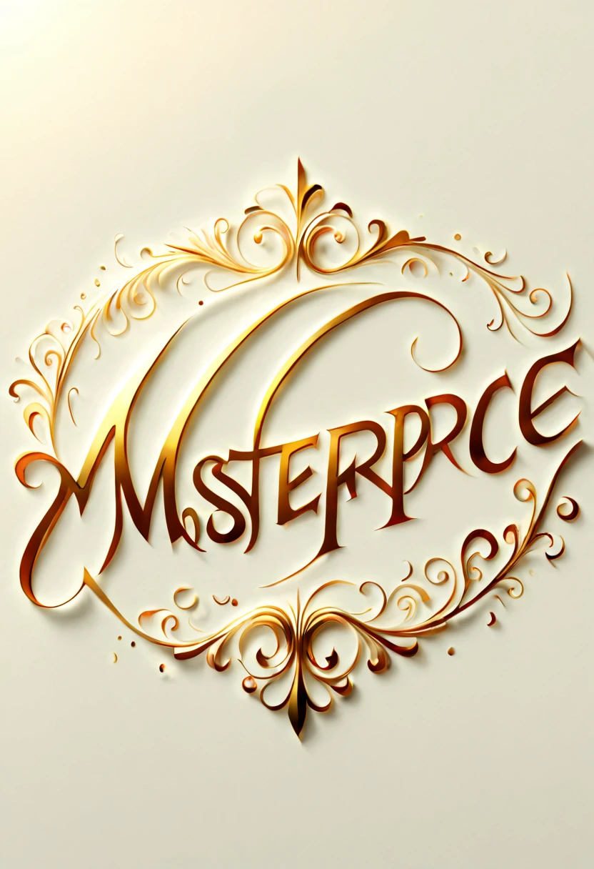 text logo, Elegant Script Font Design: (masterpiece, CGI, 4K, illustration, trending on Behance:1.3), alphabet font design, (beautiful cursive script:1.2), thin strokes, (intricate swirls and flourishes:1.1), stylized capital letters, lower case letters, numbers, (shimmering gold color:1.2), white background, (glossy paper texture:1.1), top lighting, colorful ink splotches, professional typography, vibrant, flowing, curvy, artistic, creative, elegant, fancy, official concept art