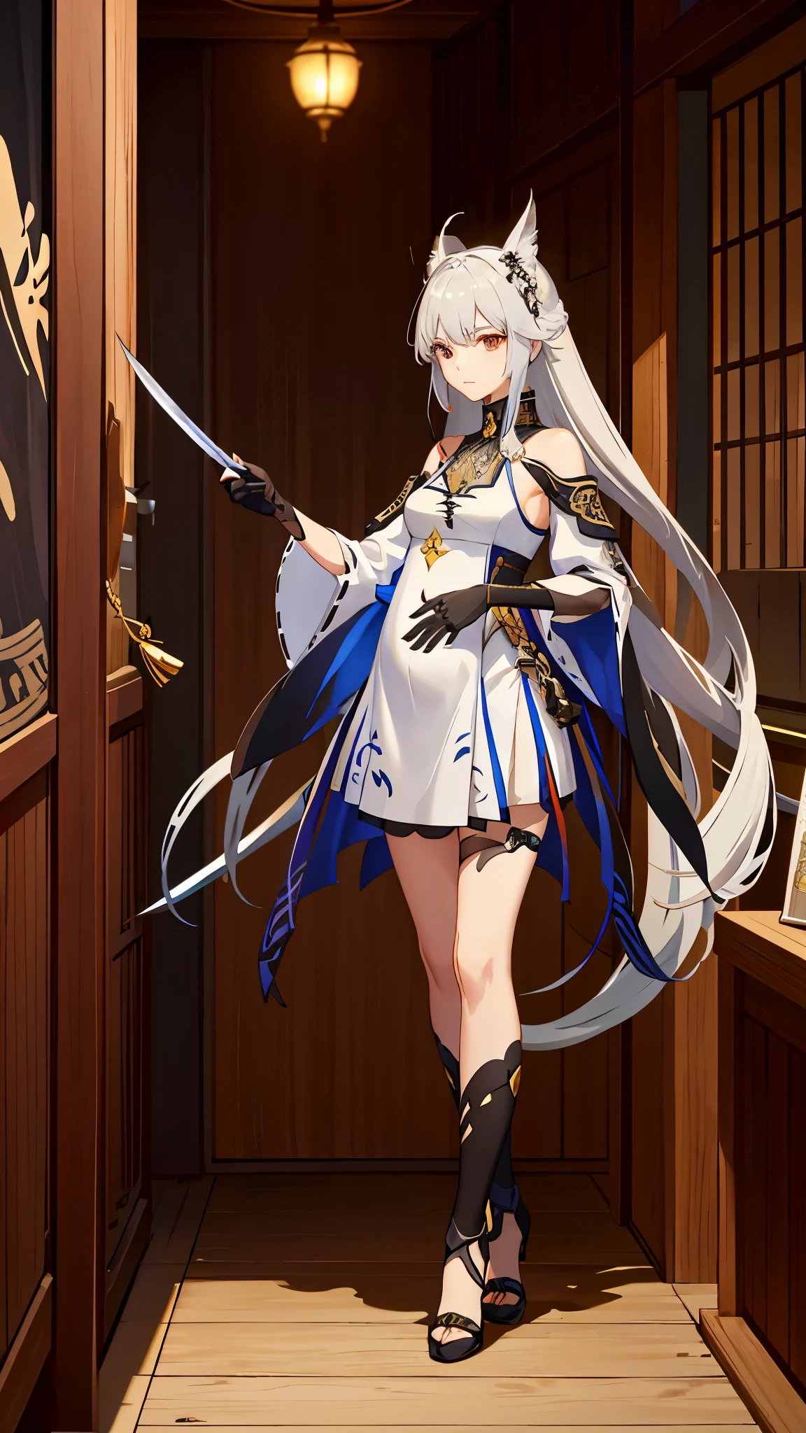 a woman in a dress holding a dagger and a dagger, video game character, from arknights, fox nobushi holding a dagger, hajime yatate, keqing from genshin impact, random haired deity, with small sword, ayaka genshin impact, female action anime girl, official character art, anime character, pregnant anime girl, fetus, random hair color