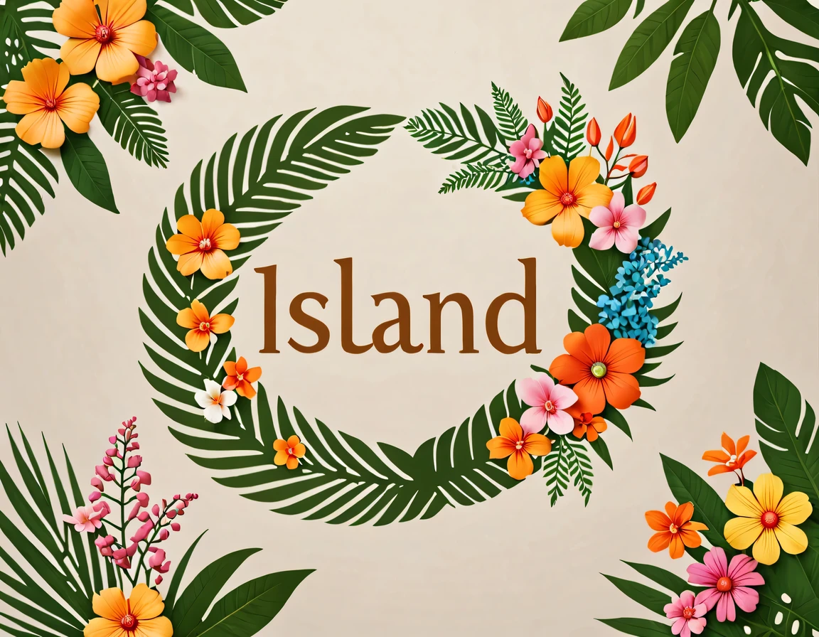 Floral design with words &Quote;island&Quote;.