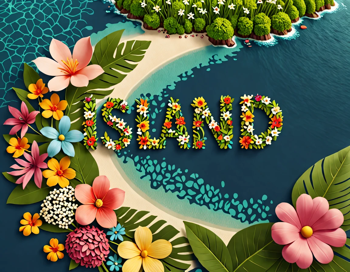 Floral design with words &Quote;island&Quote;.