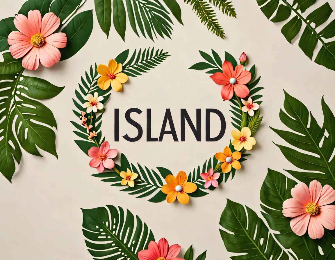Floral design with words &Quote;island&Quote;.