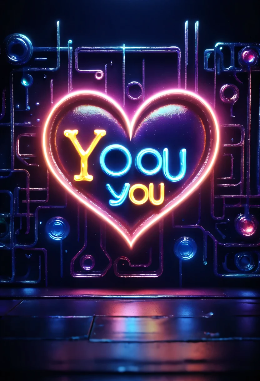 ((3D font design,text"I love you":1.8))，text logo, white tie_dye background,streamline、complex symmetry、Elegant and gorgeous、Beautifully unique、Sci-fi future、Mechanical texture、bright、Mesh details、Golden luster、sharp edge，Mechanical structure，High-tech equipment，magical text，cyberpunk，Holographic projection，fault art，mechanical aesthetics，neon lights，laser light，fluorescence，glow effect，liquid metal，copper plate engraving，Unreal Engine