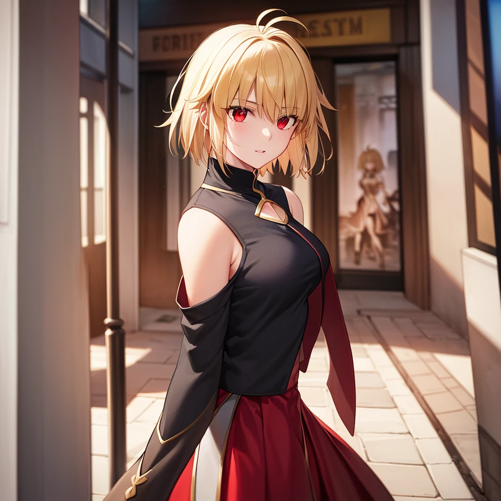 A woman with long flowing hair, wearing a red dress, walks gracefully down a lively street. Her eyes shine brightly with a hint of mystery, and her lips are painted in a deep shade of crimson. Arcueid, the main character of Tsukihime, possesses an otherworldly beauty that captivates everyone who lays eyes on her. The scene is filled with vibrant colors and the sounds of music and laughter. The street is lined with charming cafes and shops, bustling with activity. The buildings are adorned with intricate architectural details, showcasing the rich history of the city. Arcueid's presence creates a sense of awe and wonder, as if she is a mythical creature traversing the mortal realm. Her every step exudes confidence and grace, drawing the attention of everyone around her. The artwork is created with a medium that combines the techniques of traditional painting and digital rendering. It captures every fine detail of Arcueid's ethereal beauty, from the strands of her hair delicately swaying in the breeze to the subtle shadows on her face. The image is of the highest quality, with crisp lines and vibrant colors. It possesses an ultra-realistic quality, as if it were a photograph frozen in time. The lighting is expertly crafted, with soft, natural light cascading over Arcueid's figure, creating a gentle glow that accentuates her features. The overall color palette is rich and vibrant, with deep reds and bold contrasting colors. It creates a sense of drama and intensity, emphasizing the enigmatic aura surrounding Arcueid. This artwork is a masterpiece in every sense of the word. It transports viewers to a world where fantasy and reality intertwine, evoking emotions of fascination and intrigue. It is a visual representation of Arcueid's journey, capturing both her strength and vulnerability.